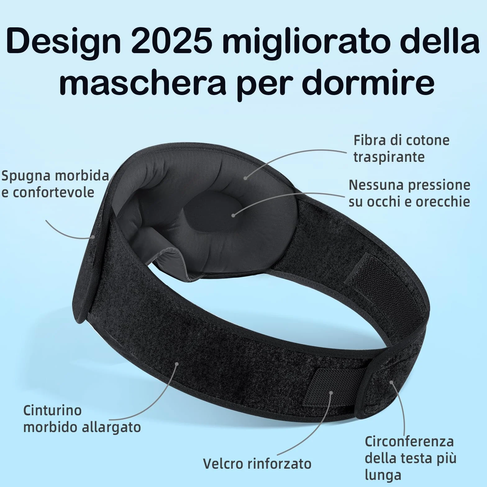 INNELO Mascherina per Dormire in Cotone 3D per Occhi, Protezione Orecchie, Ultra Morbida, Maschera Notte Uomo Donna, Nero