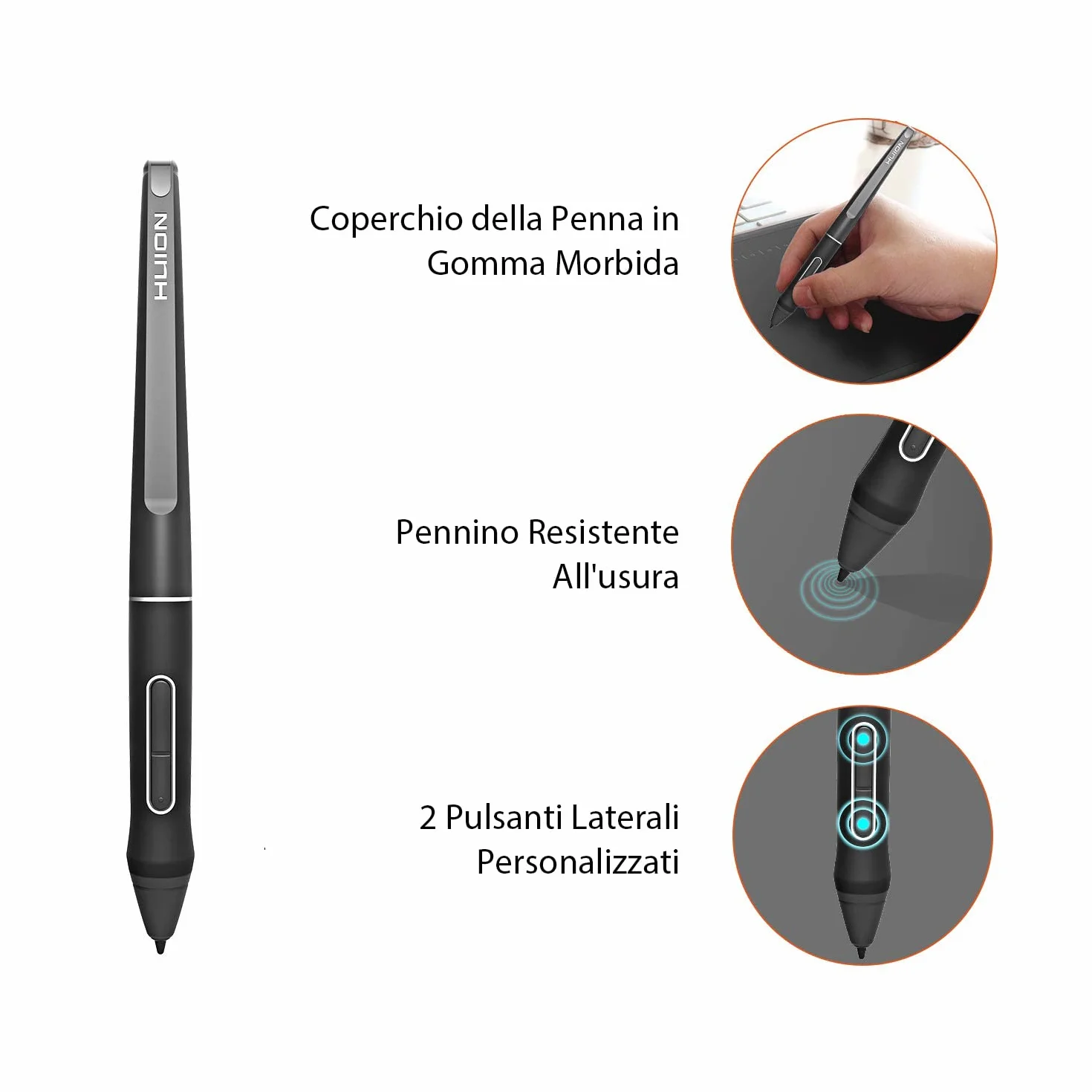 HUION Penna Senza Batteria PW507 Combina 8192 Valori per la Pressione Della Penna con il più Alto Tasso di Misurazione di 266PPS Compatibile con Kamvas Pro 12,Pro 13,Pro 16,Kamvas 20,GT-191 V2 (700K)