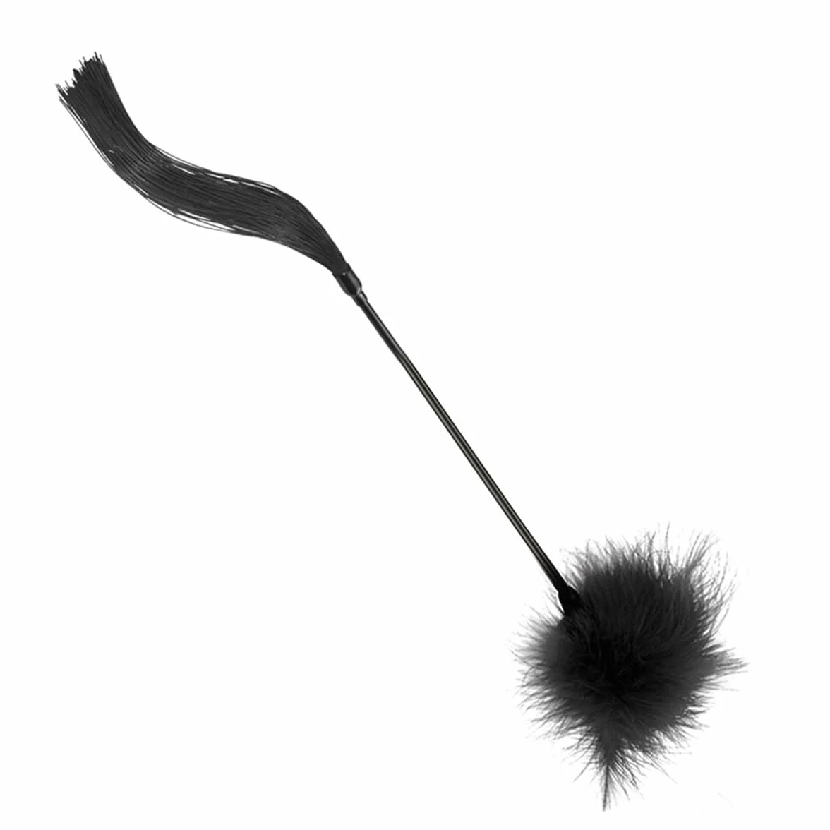 Spazzola Morbida Frusta da Equitazione in Silicone Simulazione Piuma Nera Tickler Spolverino Giochi di Ruolo