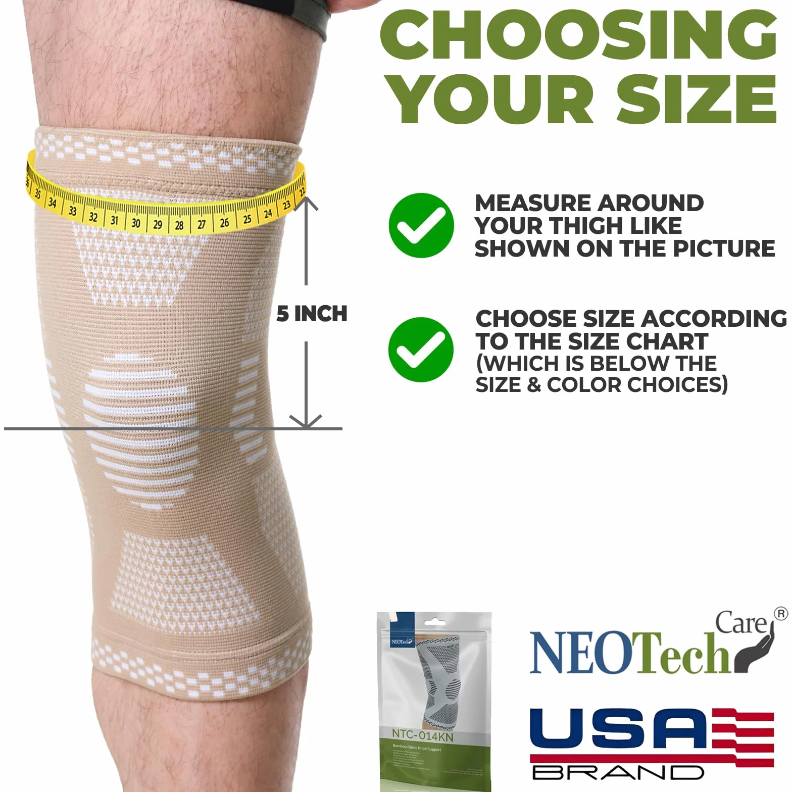 NEOtech Care Fascia di supporto per ginocchio in fibra di bambù elastica traspirante media compressione Beige M 1 Pezzo