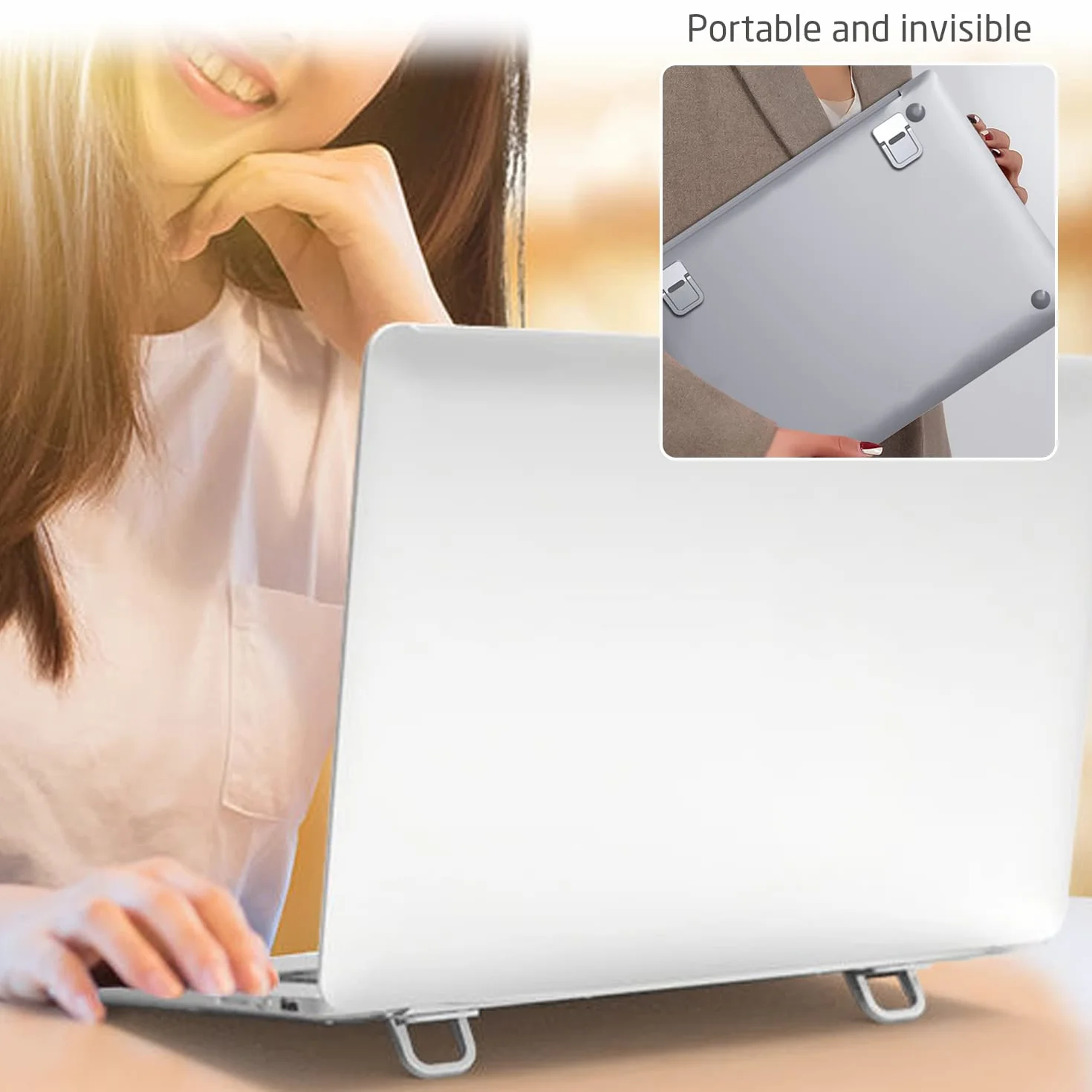 Supporto per computer portatile 2 pezzi, pieghevole, adesivo, ergonomico e invisibile, compatibile con molti computer portatili (argento)