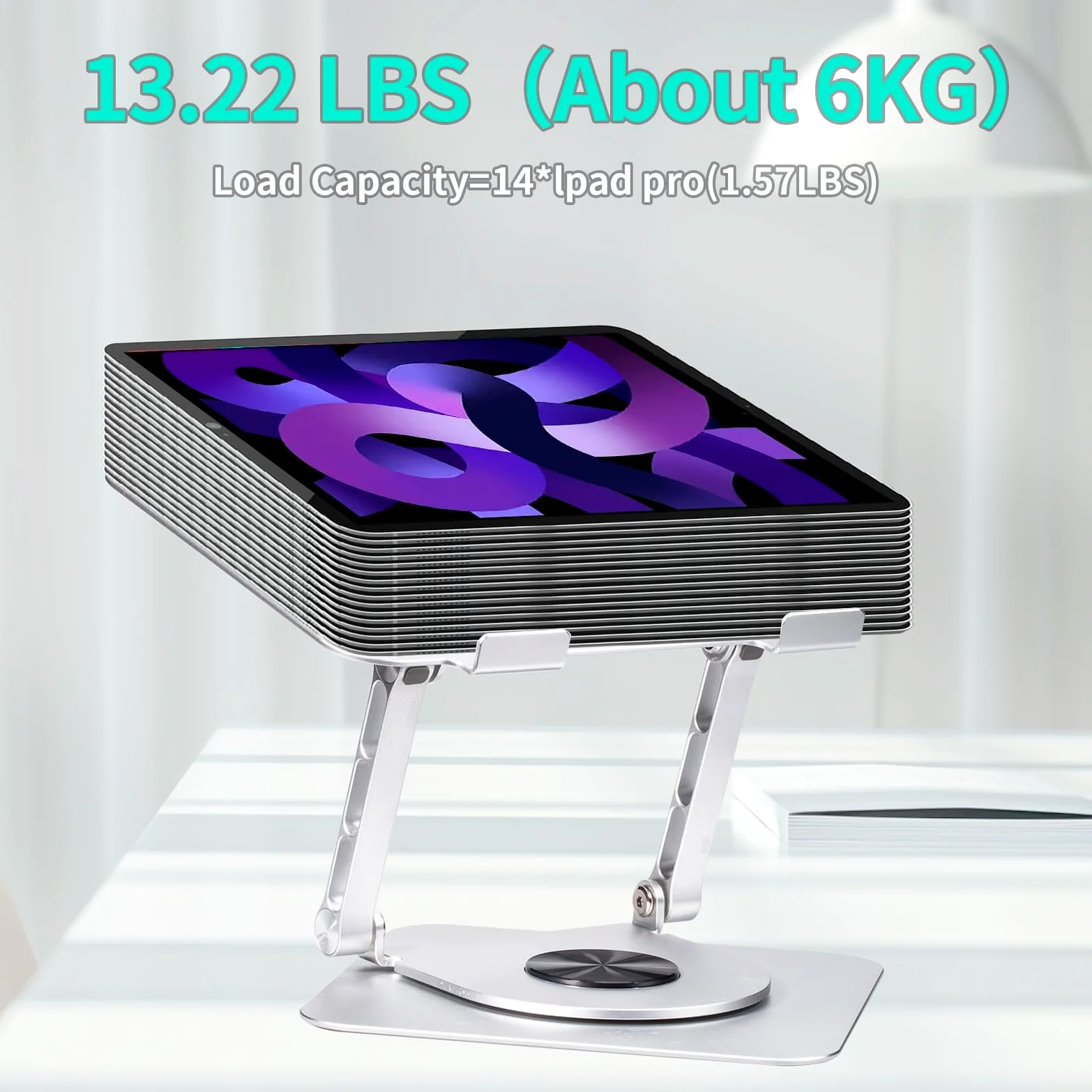 Supporto Monitor Scrivania - Supporto in Lega di Alluminio con Rotazione di 360 Gradi per PC Pieghevole, Regolabile in Altezza e Angolazione, Compatibile con iPad, Laptop e Tablet Sotto i 17 Pollici.