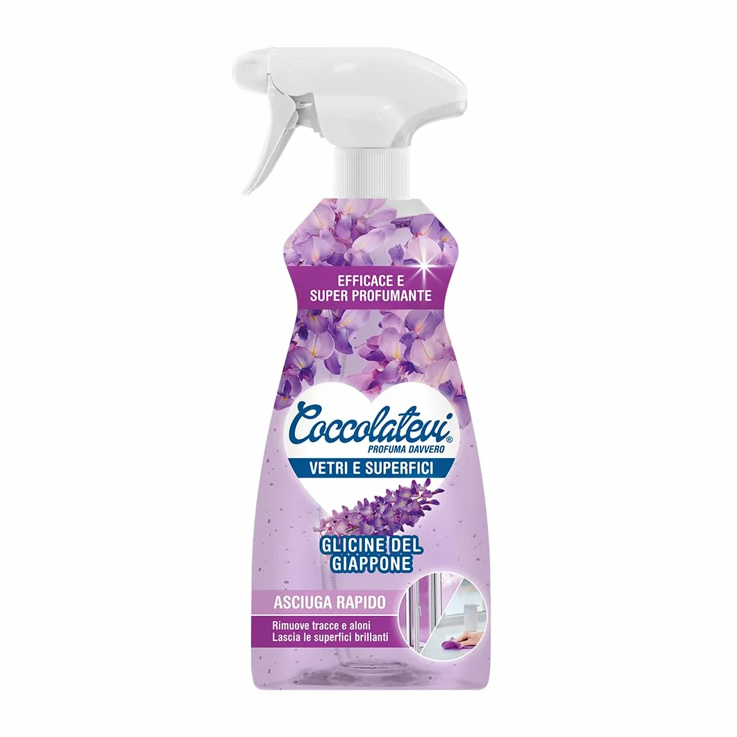 Detergente Vetri 625 ml, Pulizia Senza Aloni, Asciugatura Rapida, Spray Superfici, Glicine del Giappone, Confezione da 5