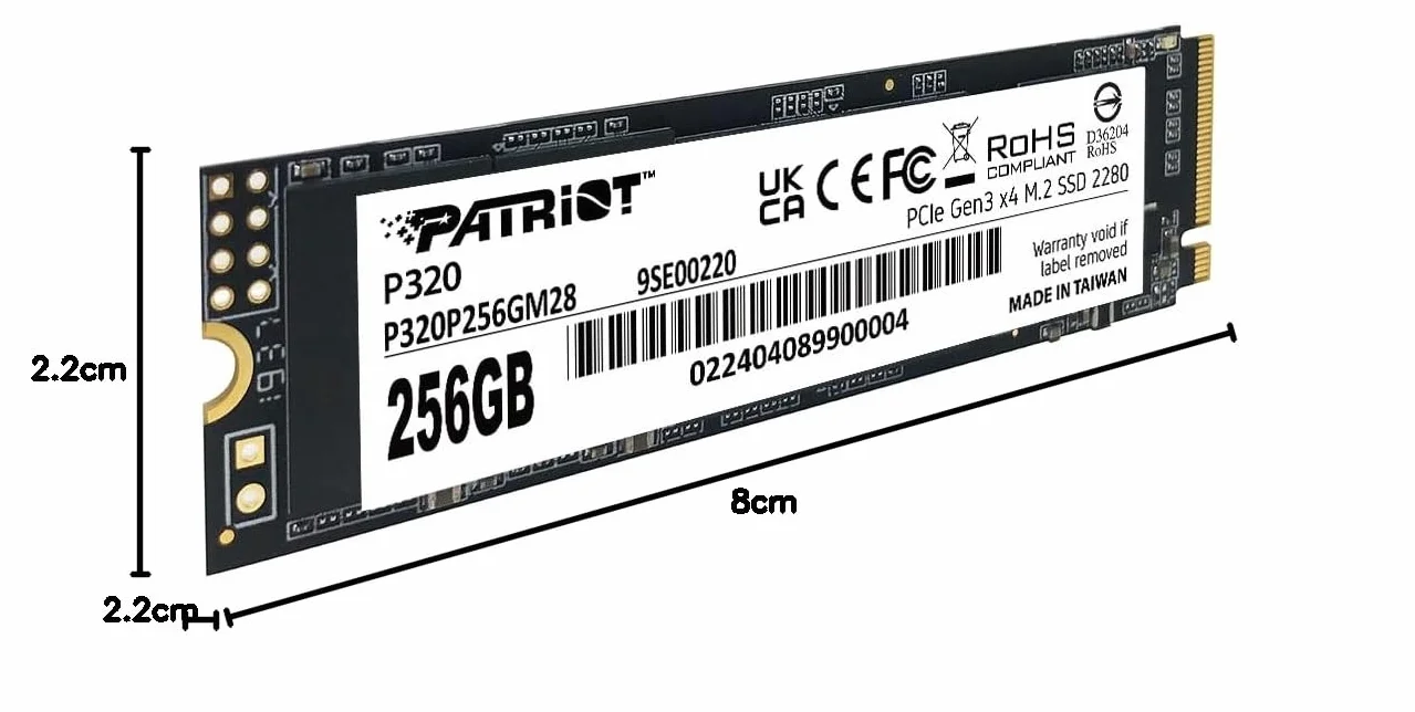 Patriot P320 256GB SSD interno - NVMe PCIe Gen 3x4 - M.2 2280 - Unità a stato solido - P320P256GM28