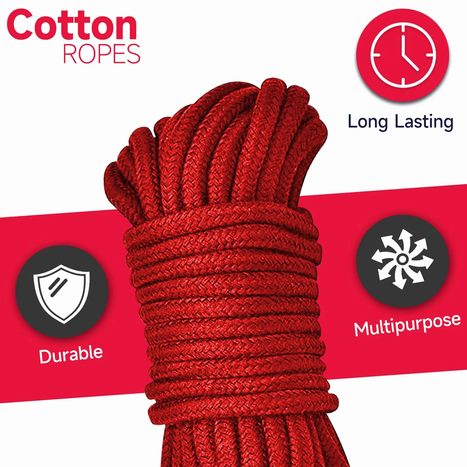BDSM Bondage Set 3x10M Cotone Corda Shibari 8mm per Principianti Rosso