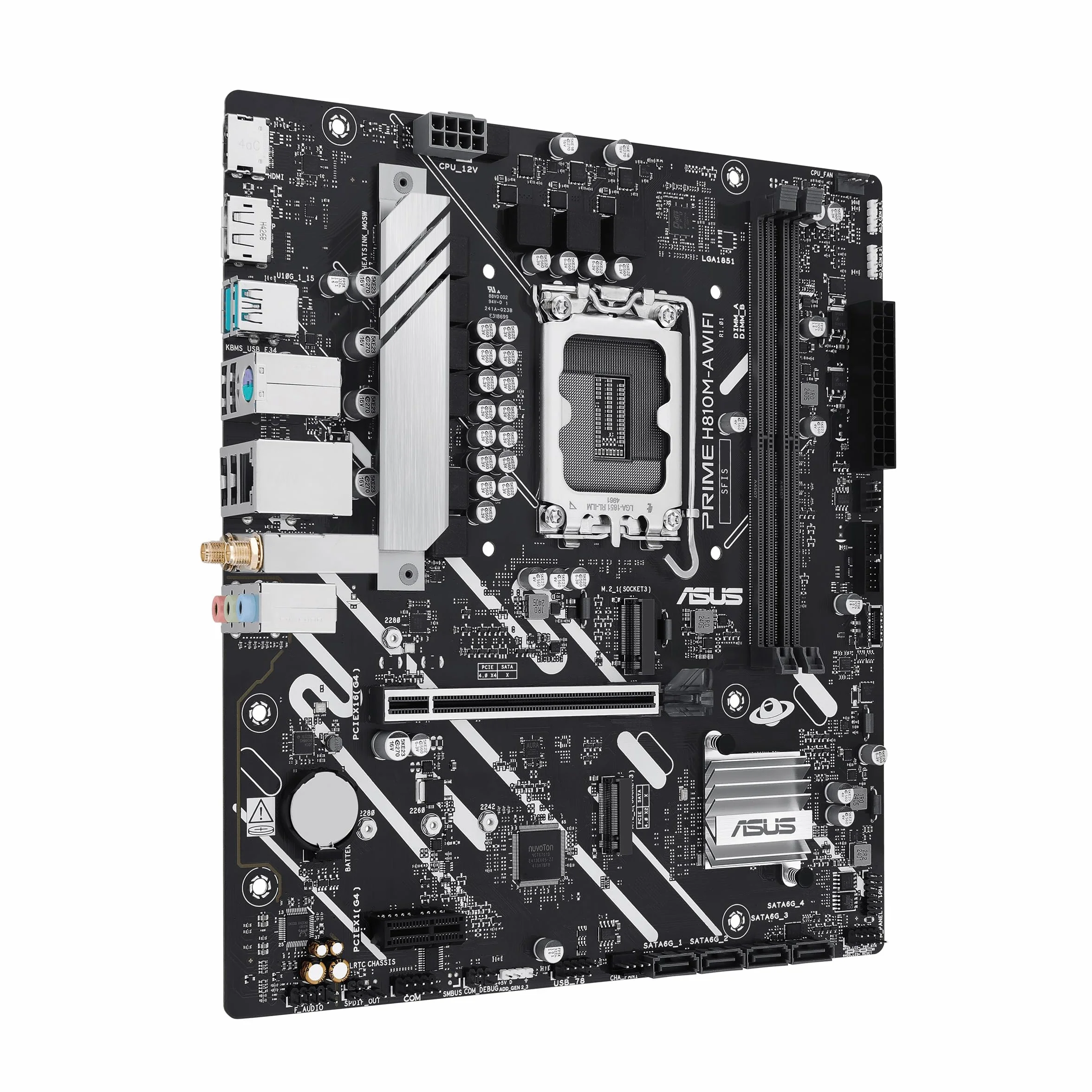 ASUS PRIME H810M-A WIFI, Scheda Madre Intel mATX, 6+1+1+1 Fasi di Alimentazione, Slot DDR5, PCIe 4.0, 2 Slot M.2, WiFi 6E, Ethernet Intel 16 GB, DisplayPort, HDMI, USB-A 10 Gbps, USB-C 5 Gbps, Nera