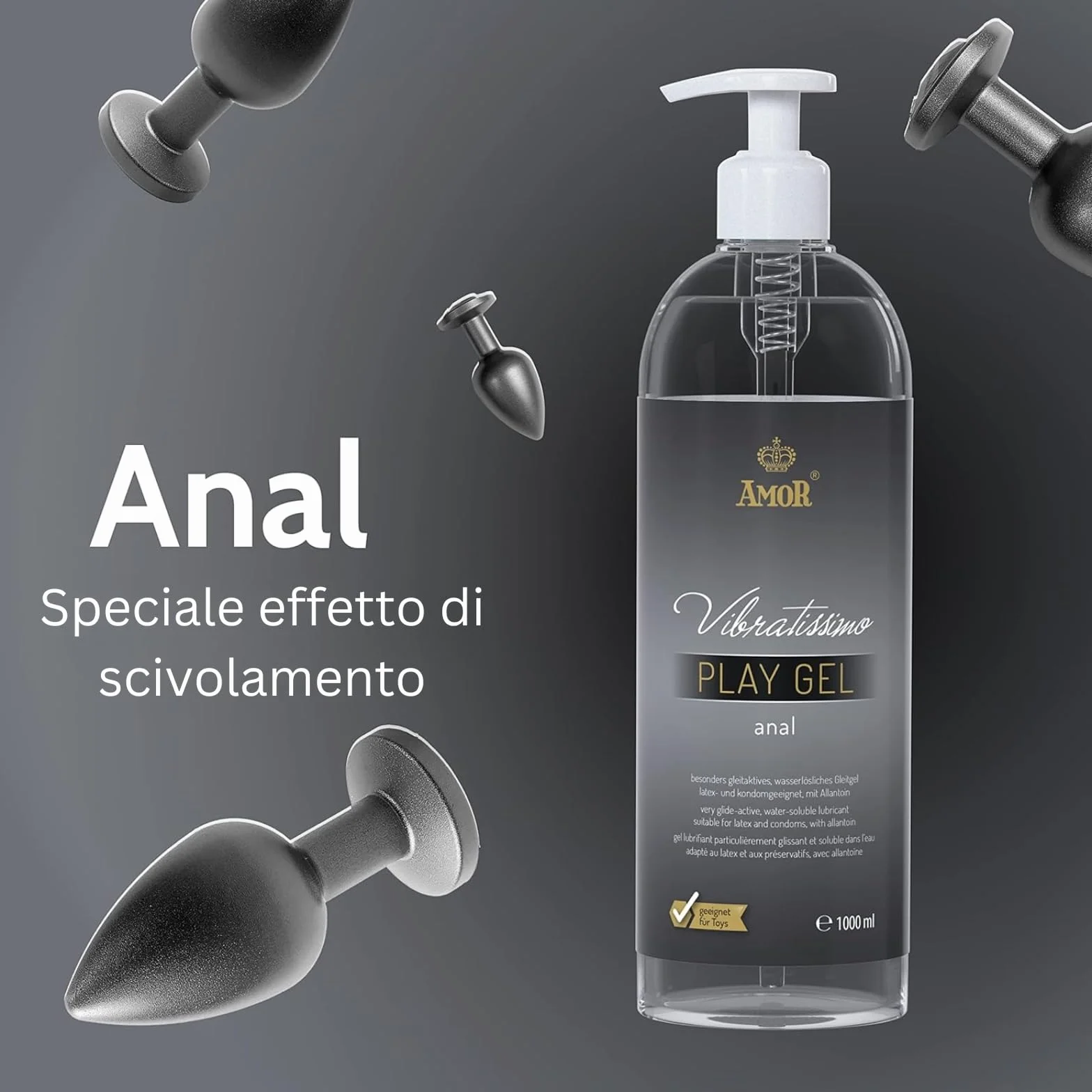 Vibratissimo Play Gel anale 1000 ml Lubrificante extra scivoloso a base acqua per sex toys silicone e preservativi lattice