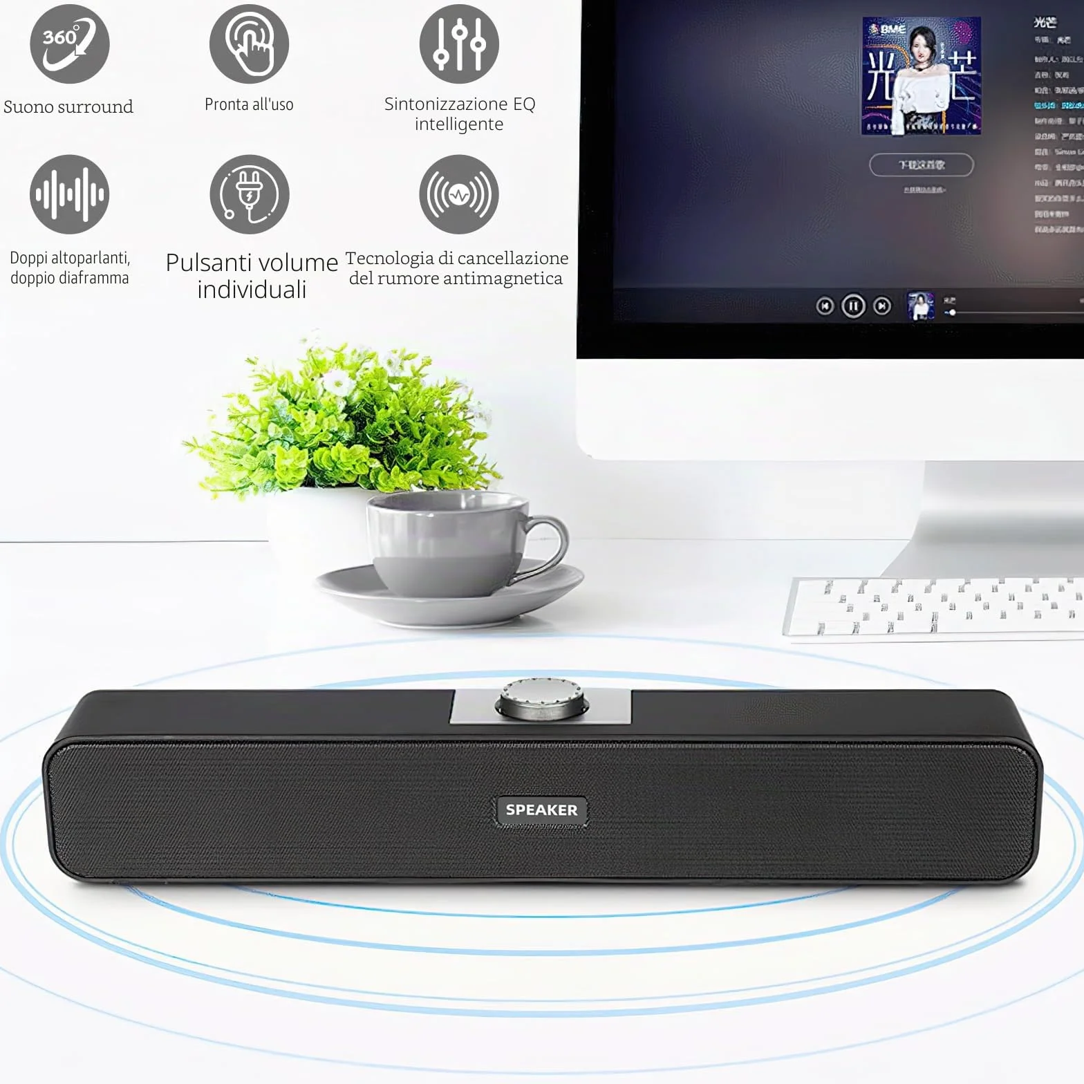 TNSLAND Casse PC USB Stereo Hi-Fi Altoparlanti per PC Fisso Soundbar Nero