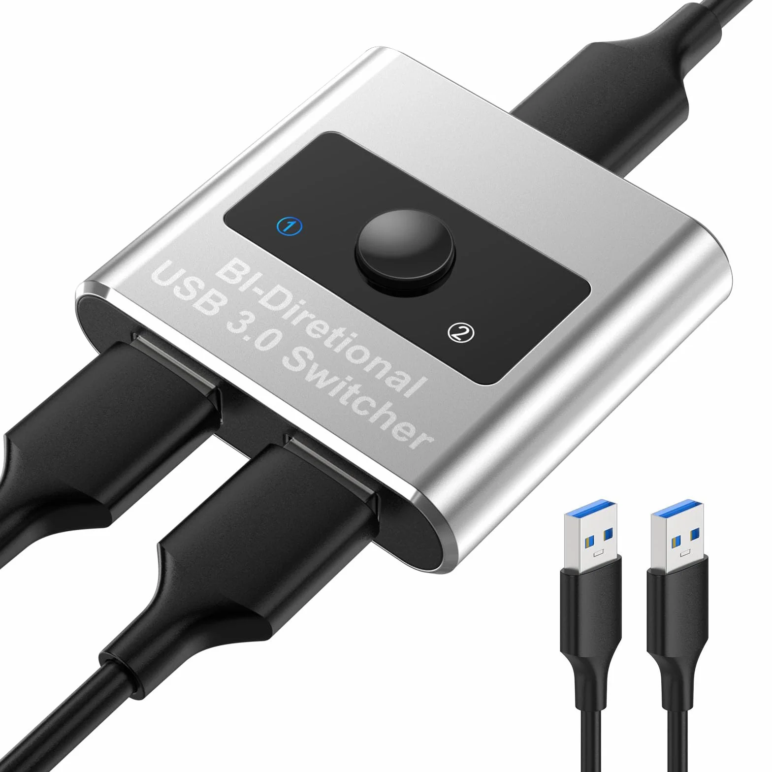 Selettore interruttore USB 3.0, splitter bidirezionale 2 in 1 uscita/1 in 2 uscite, commutatore USB in alluminio, 2 computer condividono 1 dispositivo per stampante, tastiera, mouse, con 2 cavi (1,5 m