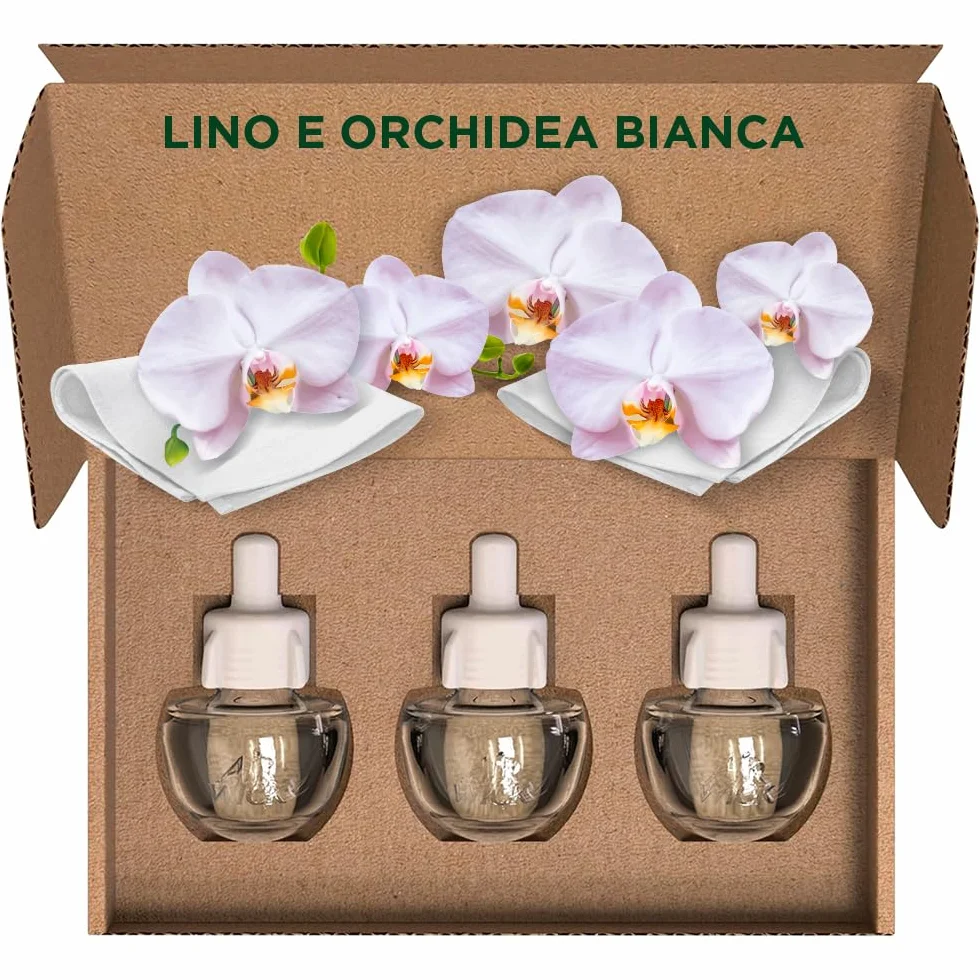Air Wick Ricarica Diffusore Elettrico Oli Essenziali, 3 Ricariche, Fragranza Lino e Orchidea Bianca, 3x19ml