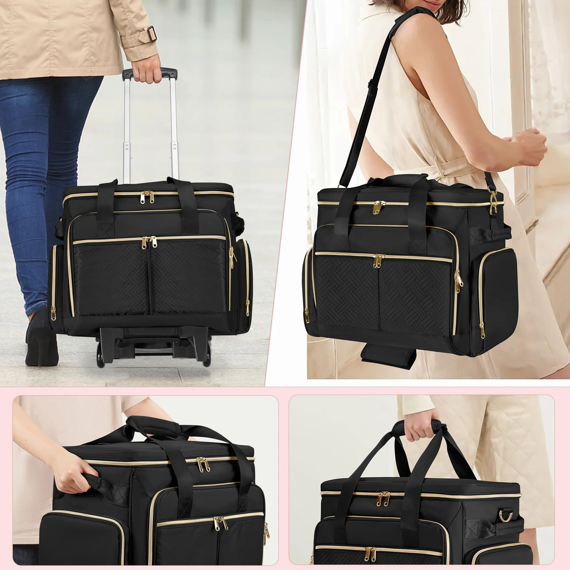 Borsa per Insegnanti con Rotelle Trolley Staccabile per Laptop 15,6" Materiale Didattico Nero