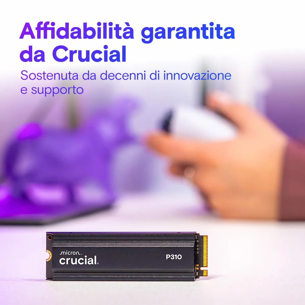 Crucial P310 PS5 SSD 2TB PCIe Gen4 NVMe M.2 con Dissipatore, fino a 7.100 MB/s, Compatibile con PlayStation 5, PC Desktop, Hard Disk Interno - CT2000P310SSD5-01