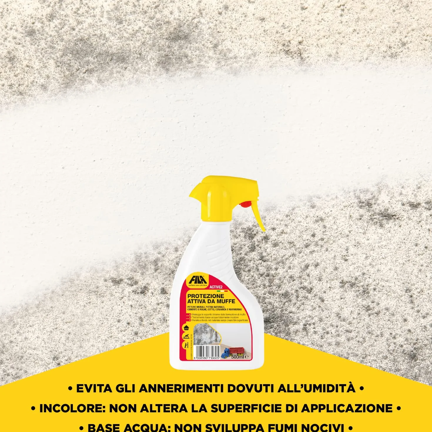 FILA ACTIVE2 Protettivo Anti Muffa Spray Trasparente 500ml per Muri Interni