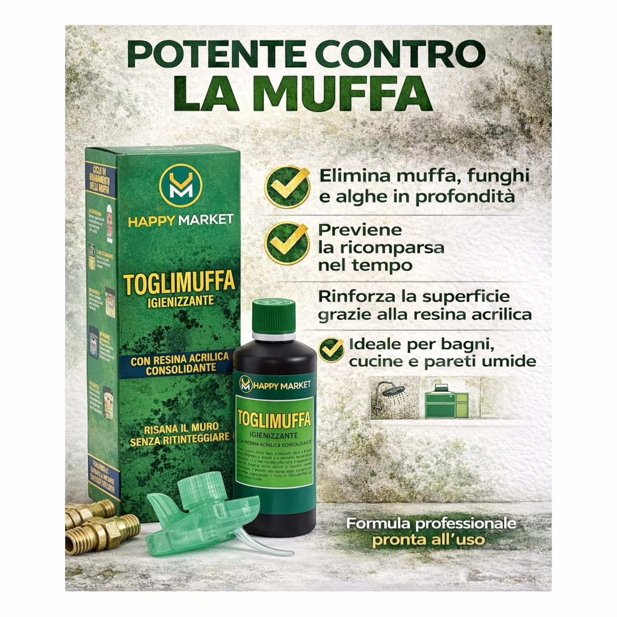 Antimuffa Spray 500ml con Resina Acrilica Consolidante – Trattamento Igienizzante per Pareti Interne