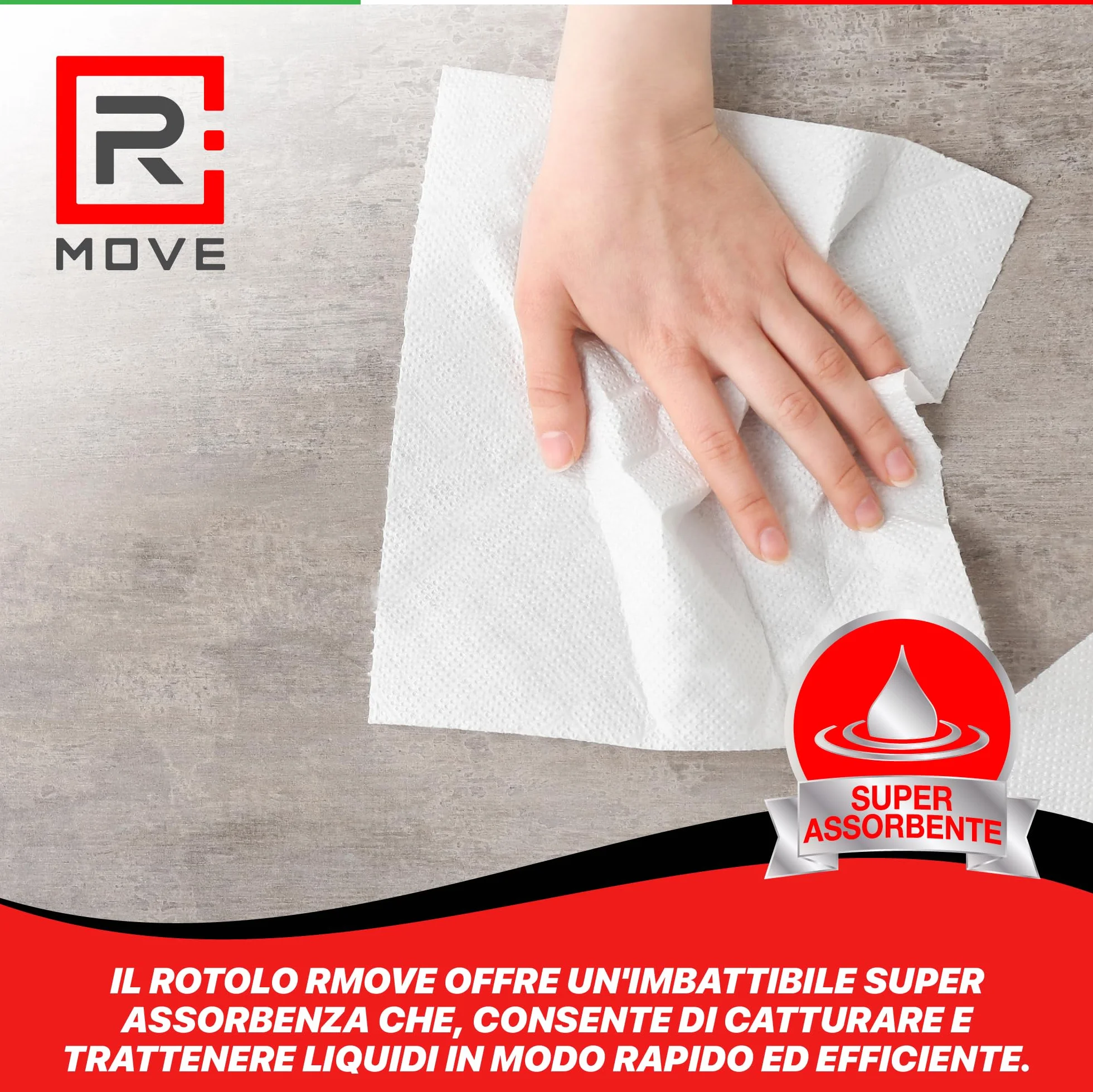 R MOVE 2 Rotoloni carta asciugatutto 1,7kg 900 strappi bobina industriale 2 veli pura cellulosa