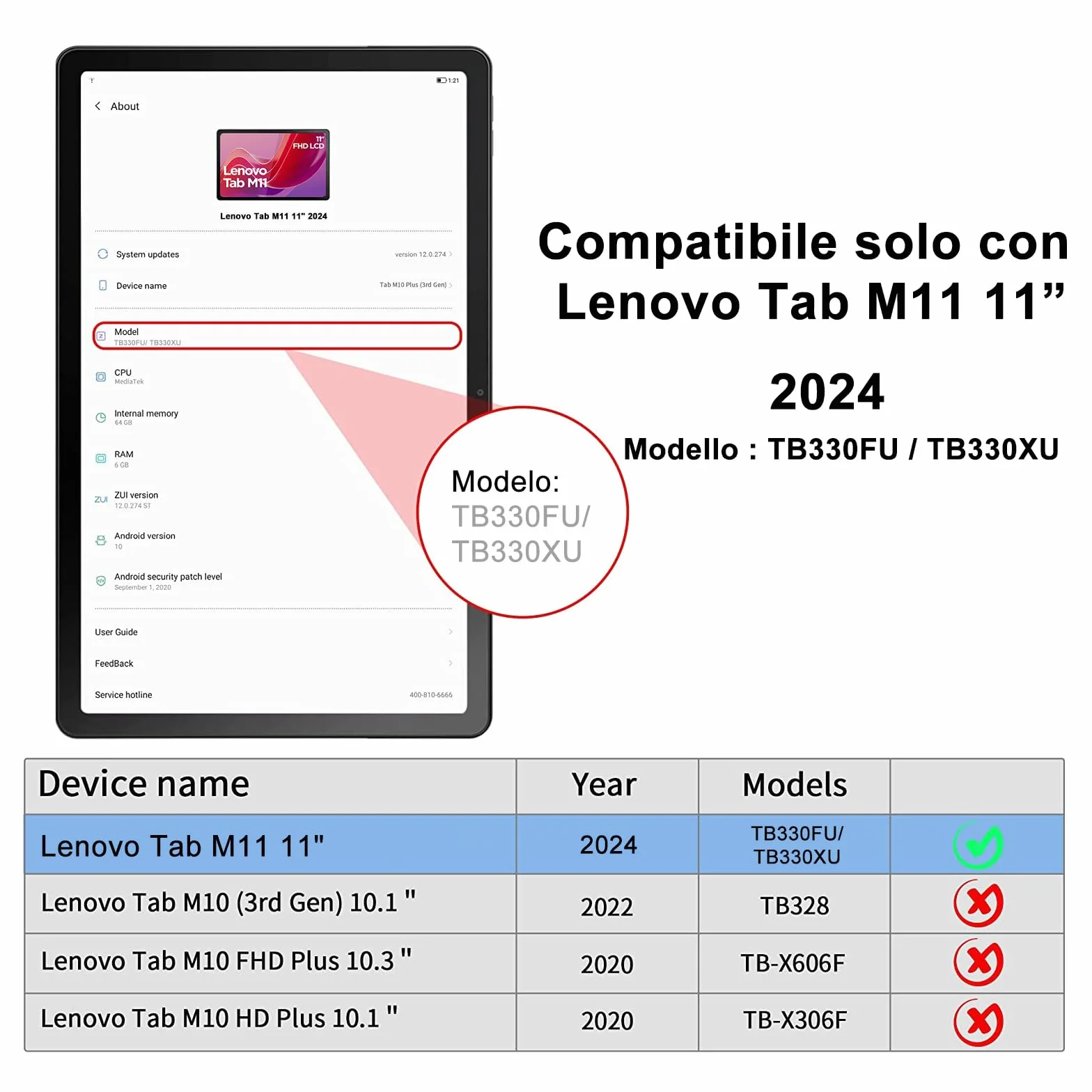 IVEOPPE Tastiera per Lenovo Tab M11 11" 2024, Cover Tastiera Layout Italiano Wireless Bluetooth per Lenovo Tab M11 11" 2024 (TB330FU/TB330XU),Nero