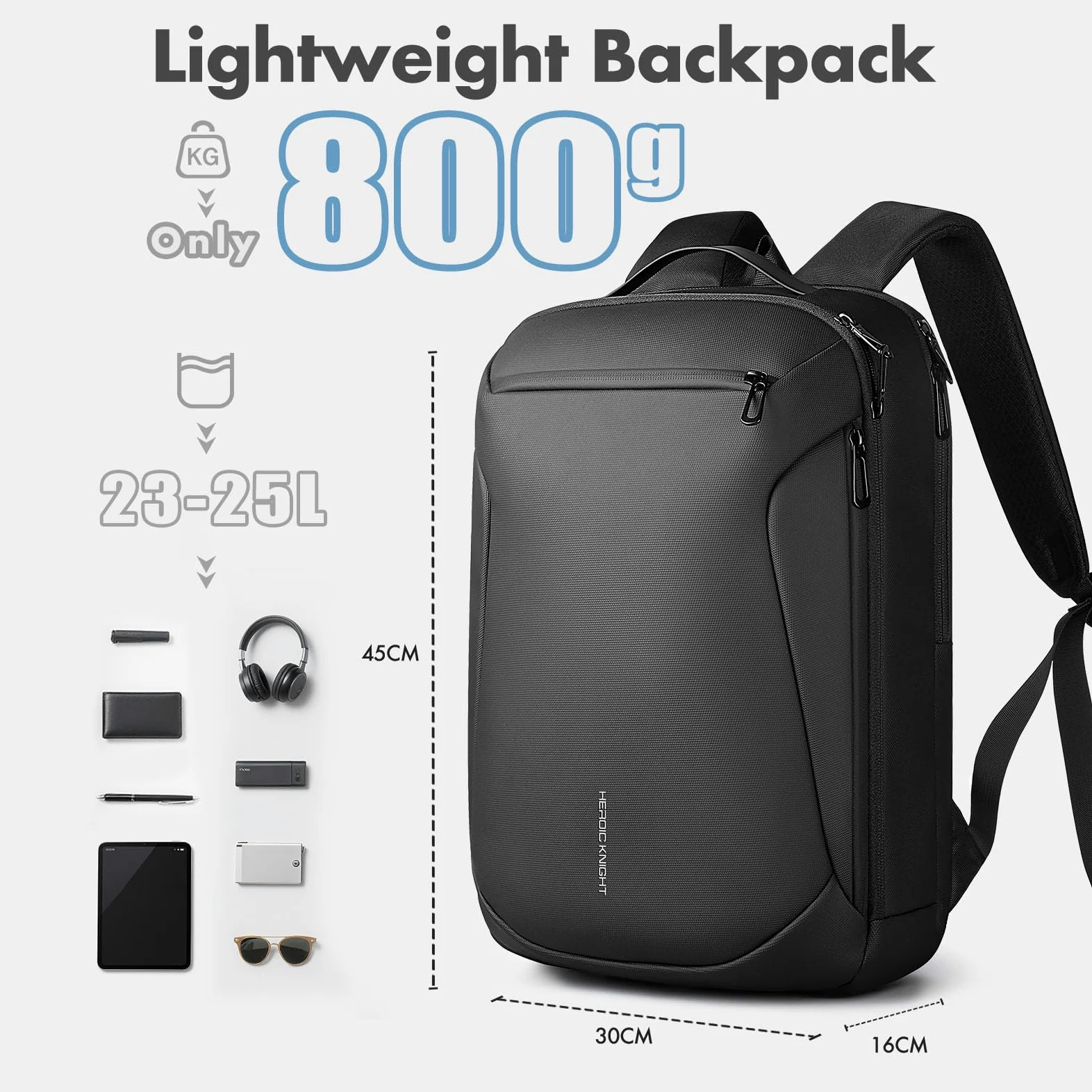 hk Zaino Porta PC 15,6 Pollici Uomo Donna con Cerniere Antifurto | Zaino Lavoro Impermeabile 25L con USB A&C, Zaino Business per Ufficio, Viaggio, Università e Cabina Aereo, Nero