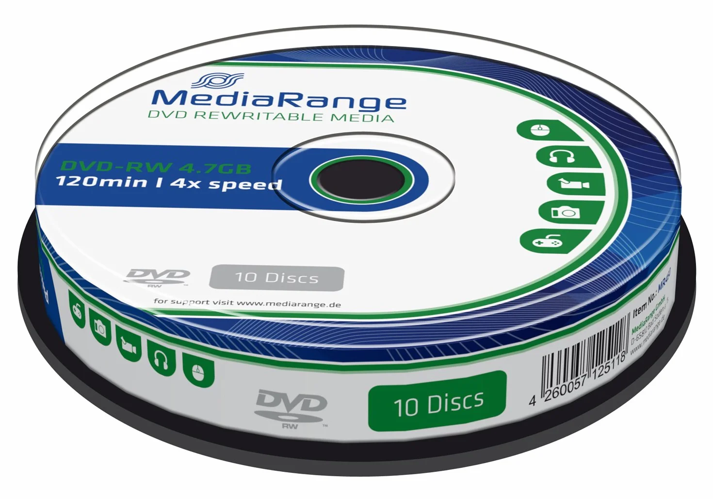 MediaRange MR450 Confezione Dvd-RW, Argento