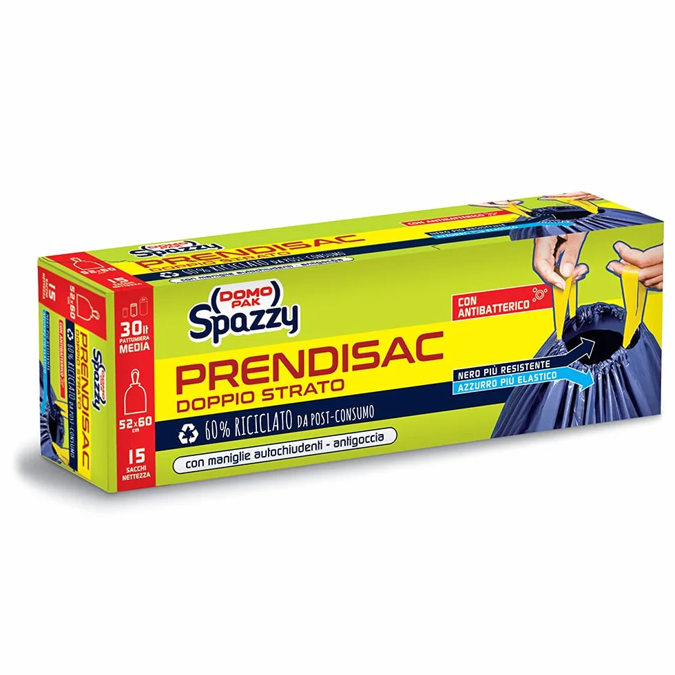 Domopak Spazzy Sacchi Nettezza Prendisac Autochiudenti 30Lt Blu Nero 15 Pezzi