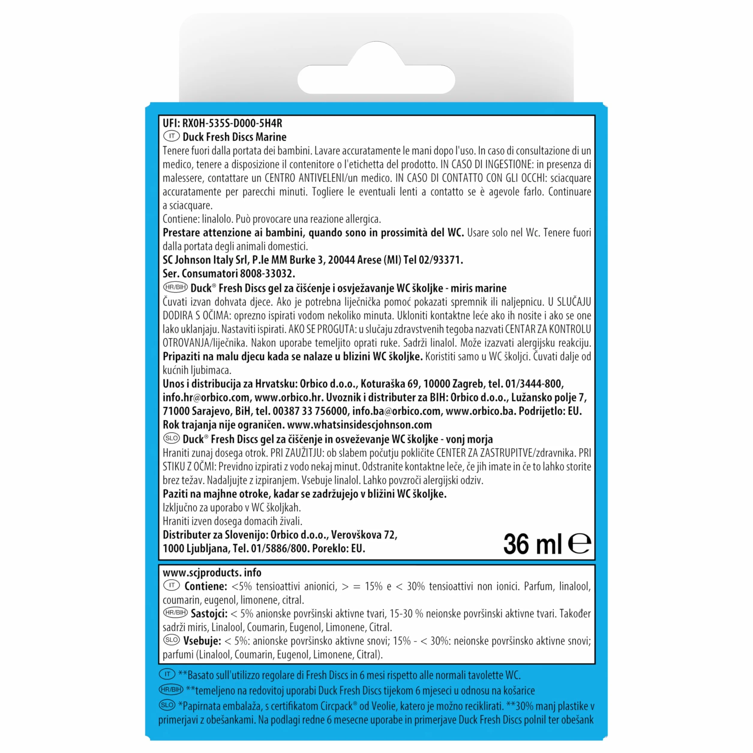 Duck Fresh Discs Detergente Bagno con Applicatore Dischi Gel Igienizzanti WC Profumo Brezza Marina 18 Dischetti Gel