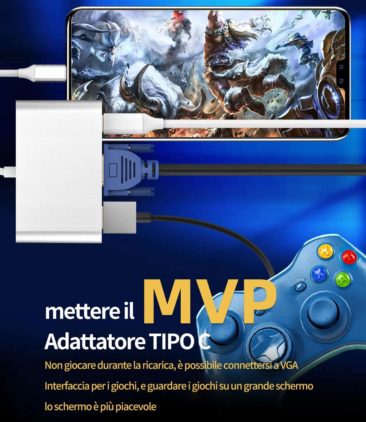 Apple Adattatore USB C a VGA 3in1 per iPhone 16 15 Pro Max USB OTG 3.0 Cavo Hub MacBook DisplayPort