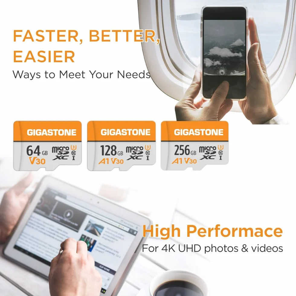 GIGASTONE V30 - Scheda di memoria Micro SD da 64 GB, registrazione video 4K, sorveglianza, telecamera di sicurezza, dash cam, drone, scheda di memoria microSDXC da 95 MB/s UHS-I classe 10, con