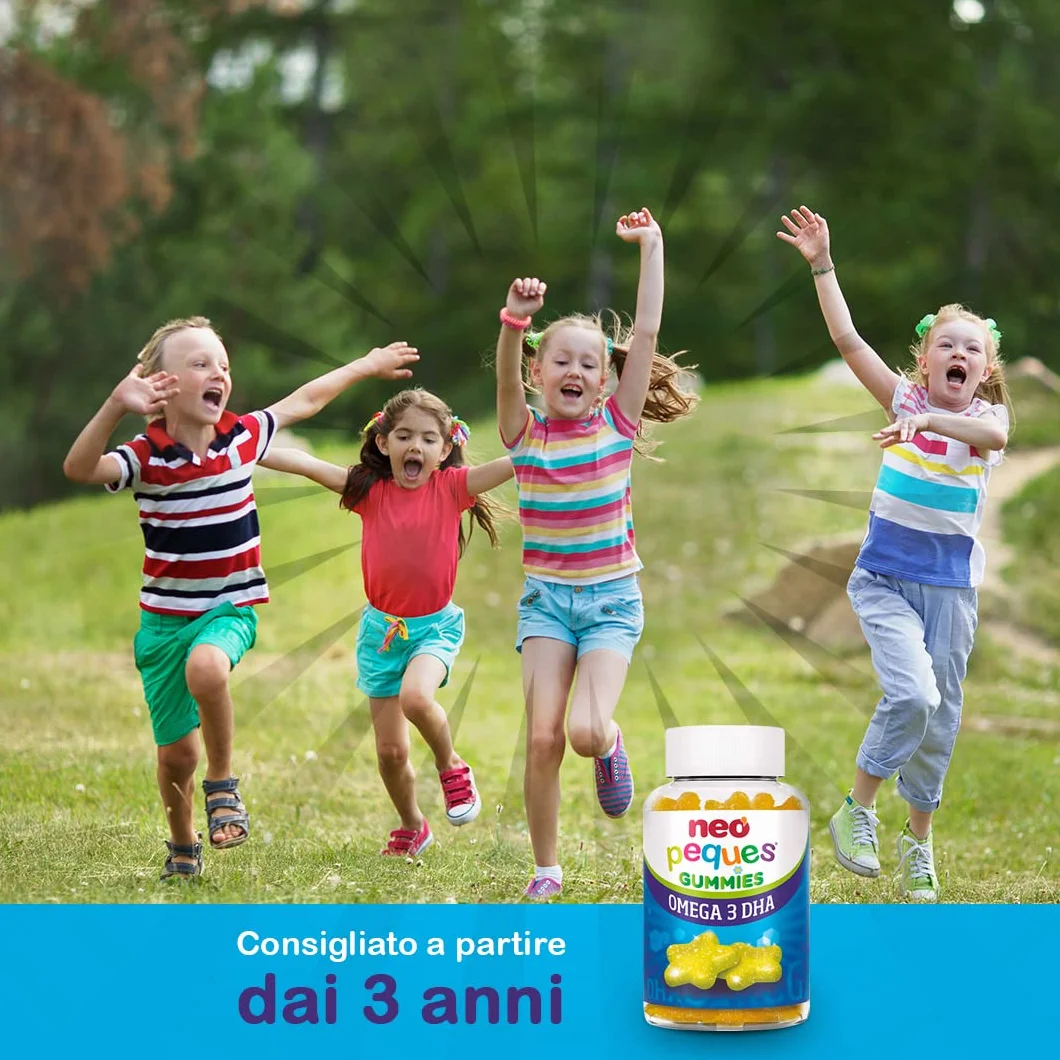 Neo Peques Omega 3 DHA Orsetti Gommose Vitaminici Bambini 3 Anni 30 Compresse Colina Vitamine B Sapore Limone