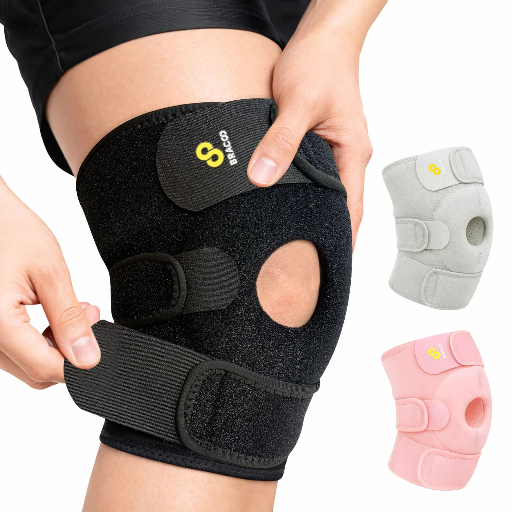 Bracoo Ginocchiera Ortopedica Regolabile in Neoprene Tutore Ginocchio per Menisco Artrite Tendinite Supporto Sportivo Fascia Ginocchio Corsa Uomo Donna KS10 Nero