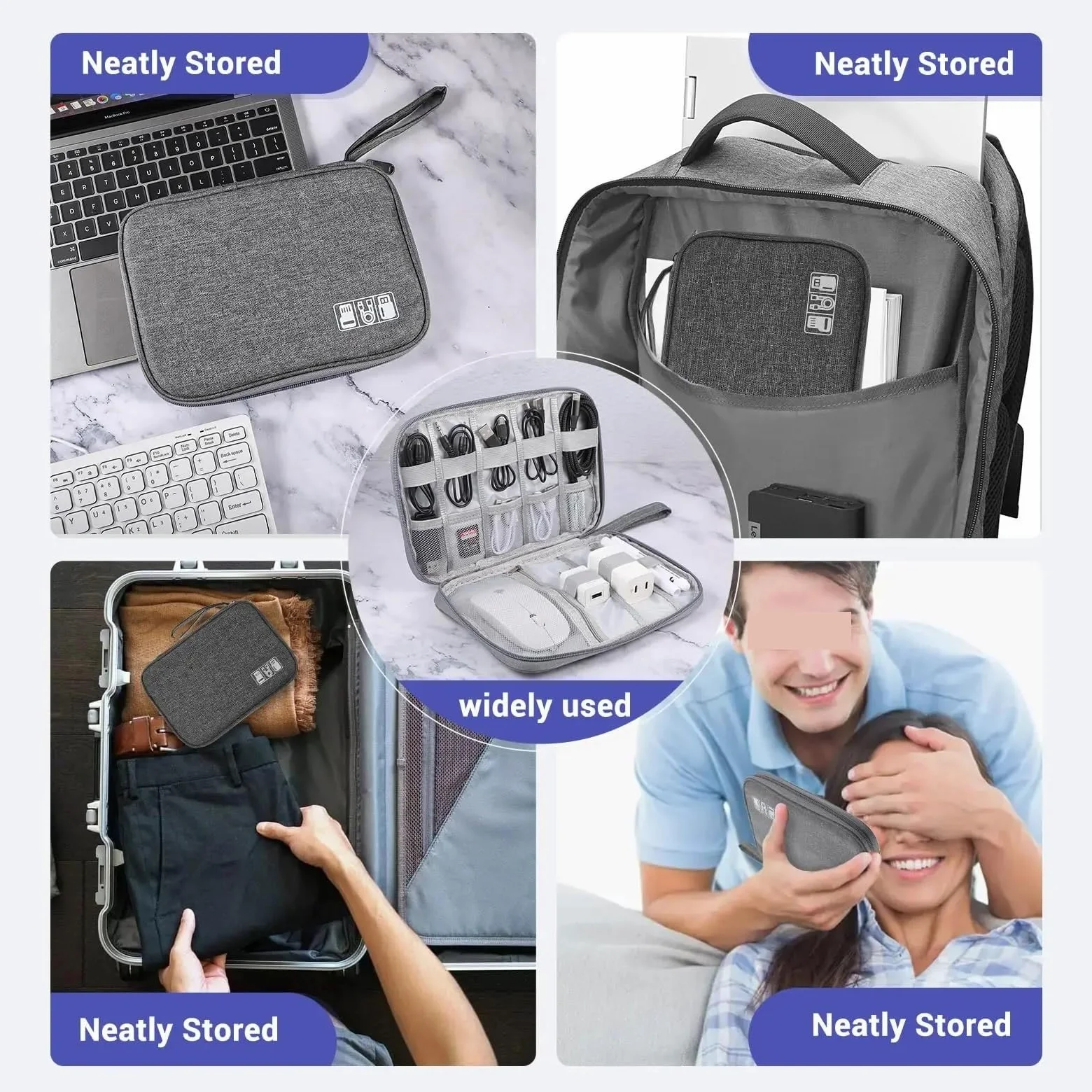 Borsa Portacavi 2 Pezzi Borsa Portacavi Portatile Custodia Elettronica Da Viaggio Multifunzionale For Accessori Digitali Per Cavo(Grey)