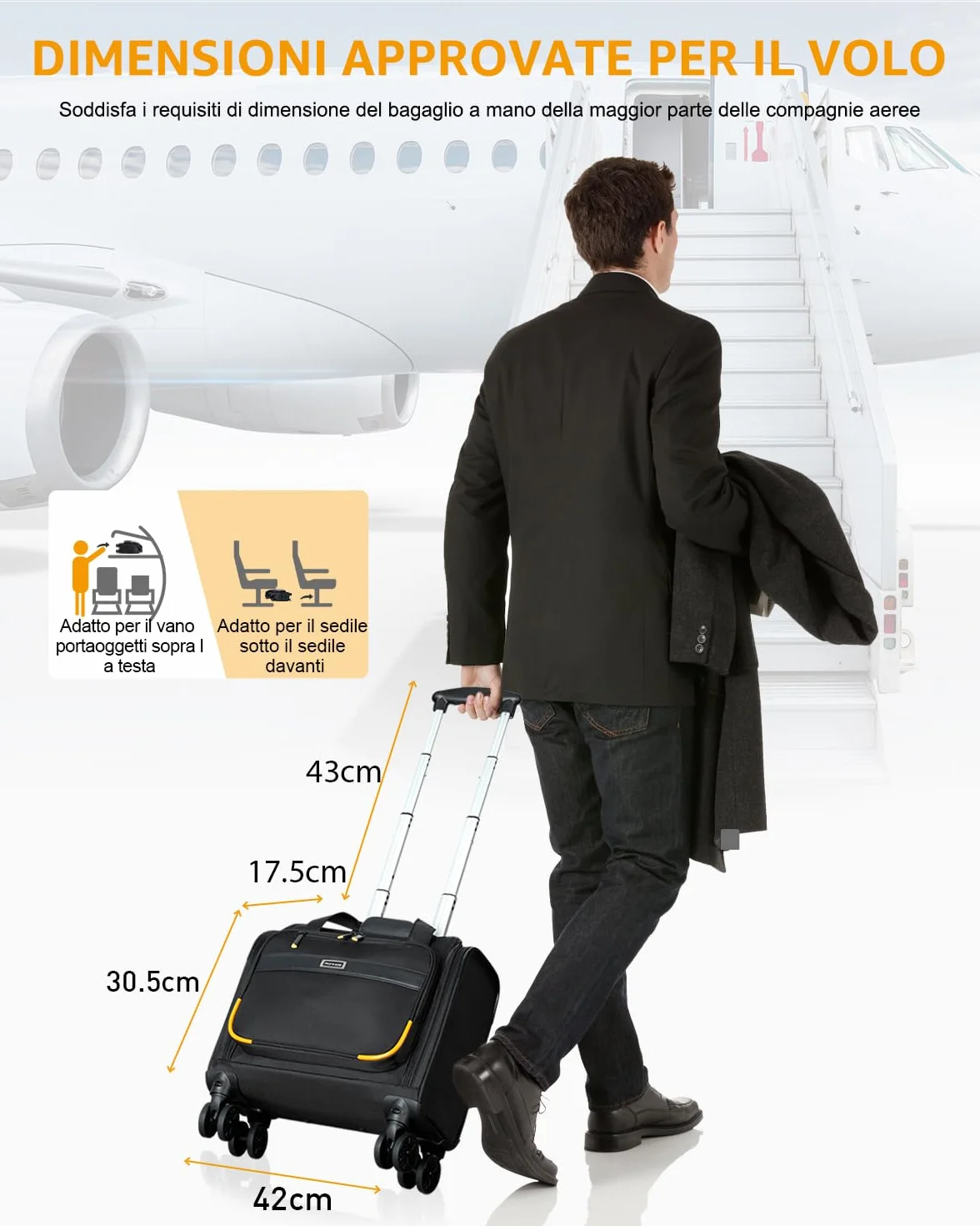Ponhog Trolley per PC Portatili 15.6 Pollici, Borsa per Laptop con 4 Ruote Rimovibili, Nero