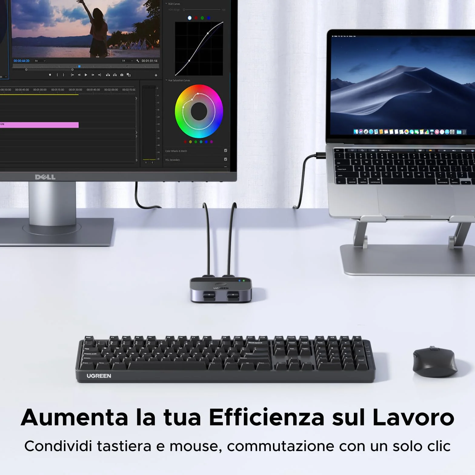 UGREEN Switch USB 3.0 5Gbps KVM Switcher 2 Porte per 2 PC Interruttore 2 Ingressi 2 Uscite Alluminio per Tastiera Mouse Chiave Disco Rigido Esterno Stampante Scanner 2 Cavi 3.0 Inclusi
