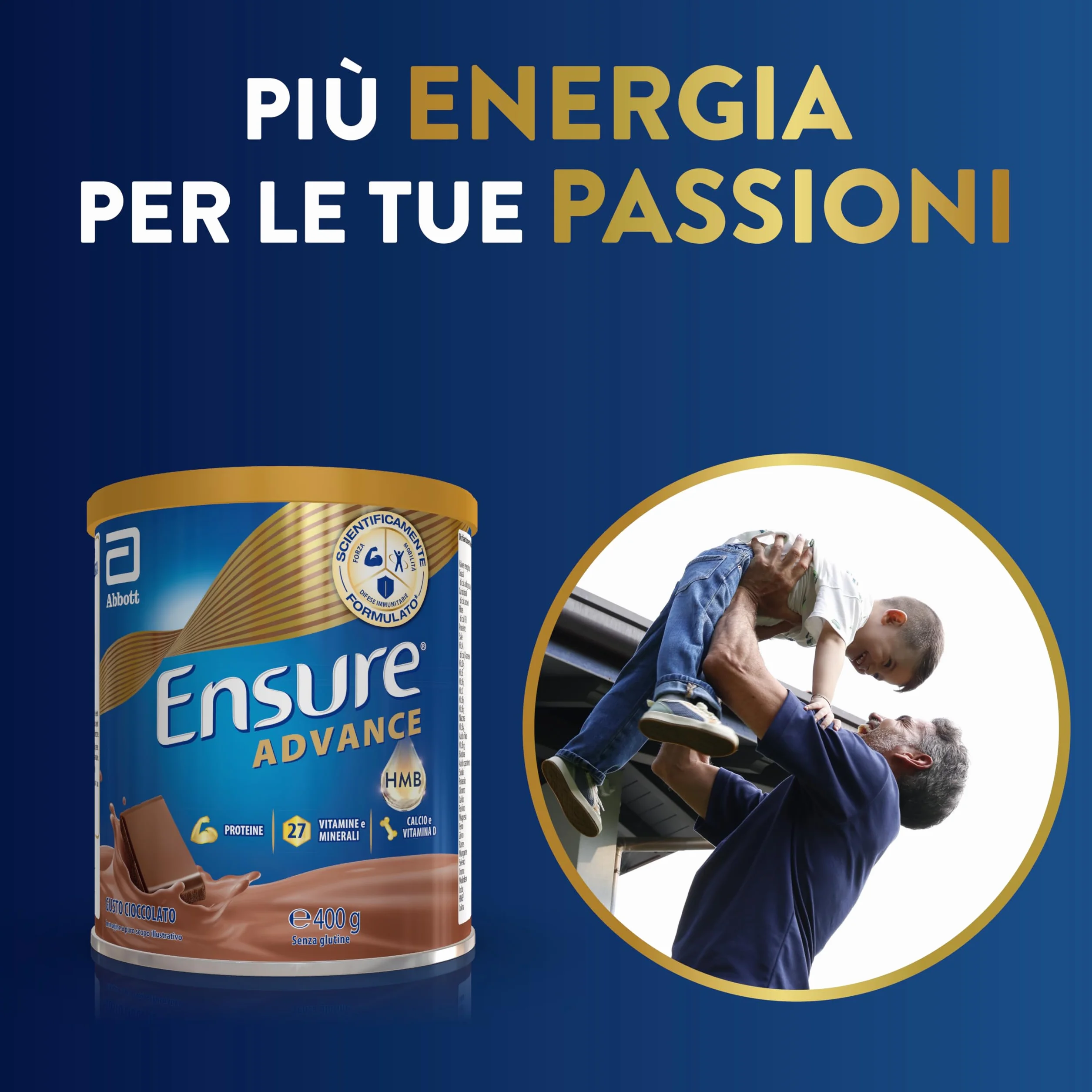 Ensure Advance Integratore Alimentare Proteico in Polvere 27 Vitamine e Minerali Proteine Calcio HMB 400g Gusto Cioccolato