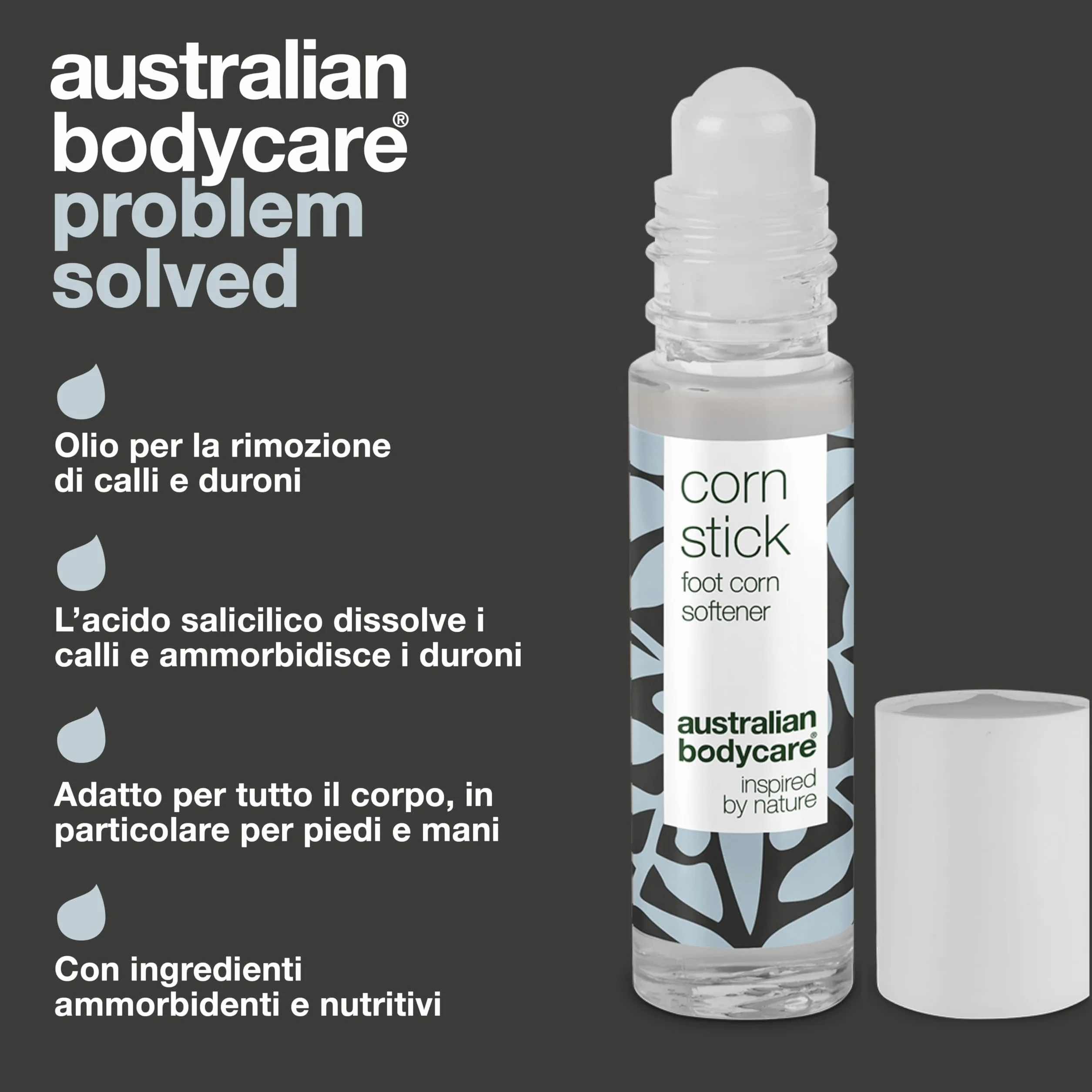 Australian Bodycare Corn Stick 9 ml Rimuovere Callosità Piedi Trattamento Duroni