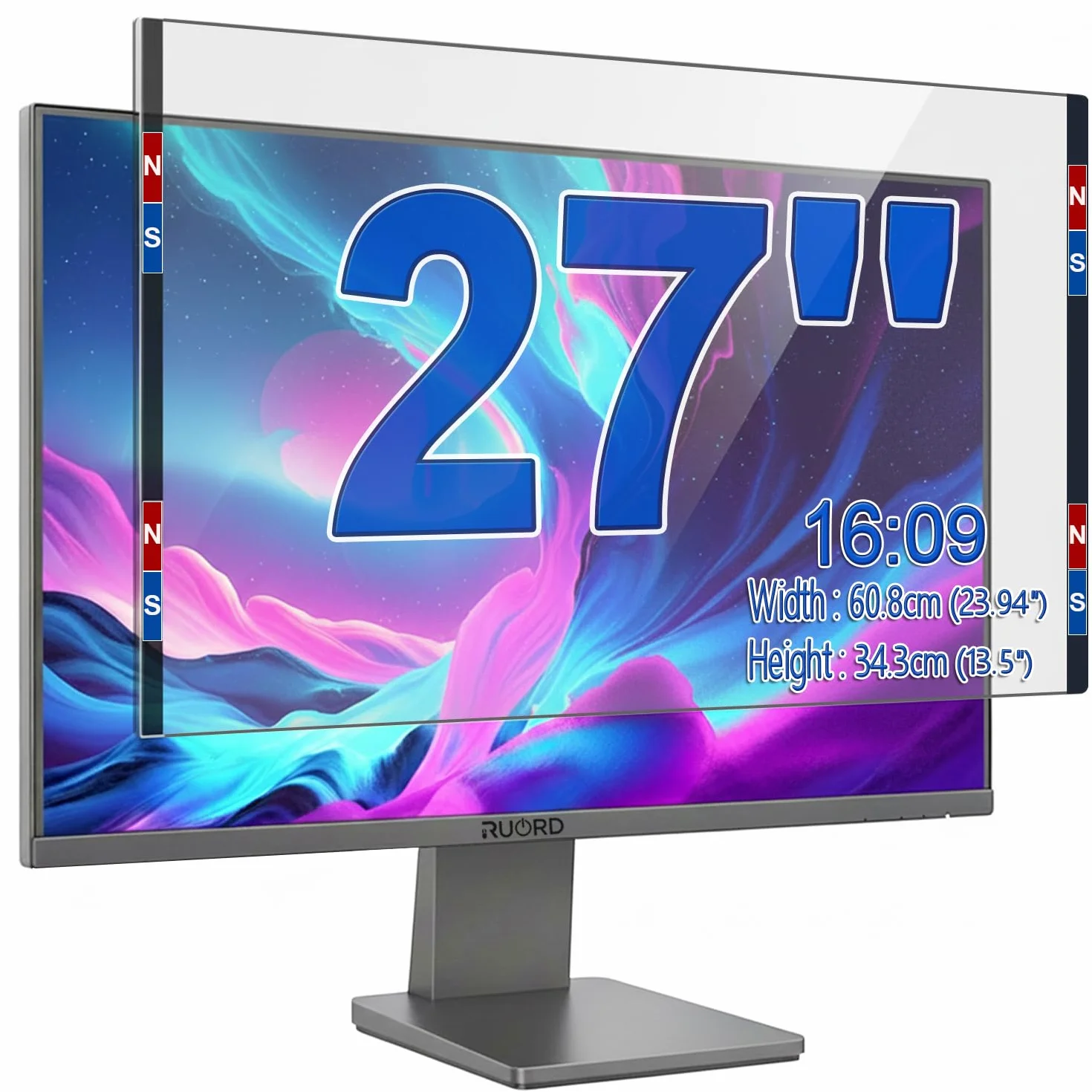 Pellicola protettiva magnetica per monitor da 27 pollici, formato 16:9, con blocco della luce blu e antiriflesso, protezione rimovibile per PC con blocco della luce blu | Pellicola protettiva