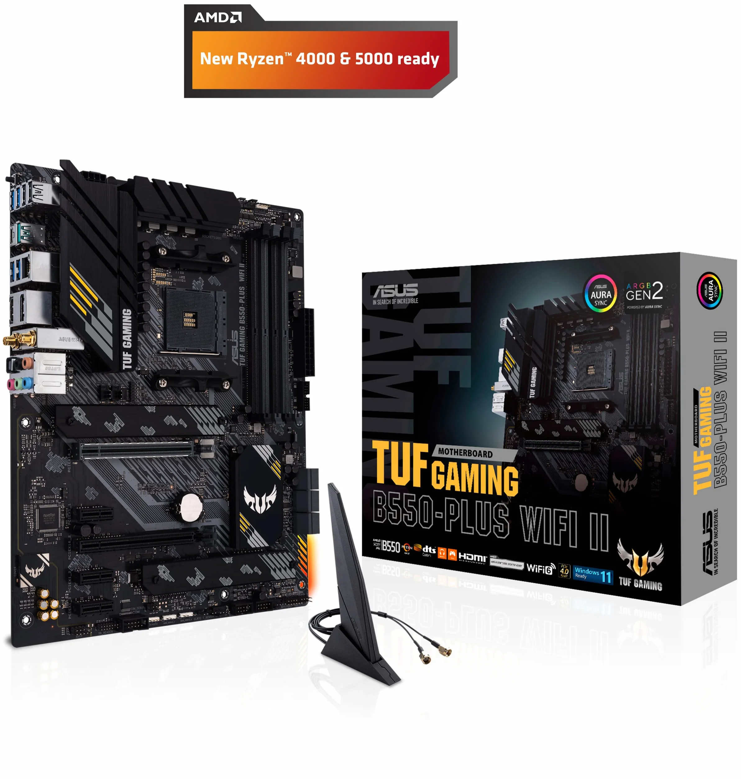 ASUS TUF Gaming B550M-PLUS WiFi II, Scheda Madre Gaming AMD microATX, Socket AM4, DDR4, PCI 4.0, LAN Realtek 2.5Gb, WiFi 6 (802.11ax), 2 M.2, 4 SATA 6GB/s, 2 USB 3.2 Gen 2, Aura Sync RGB, Nero