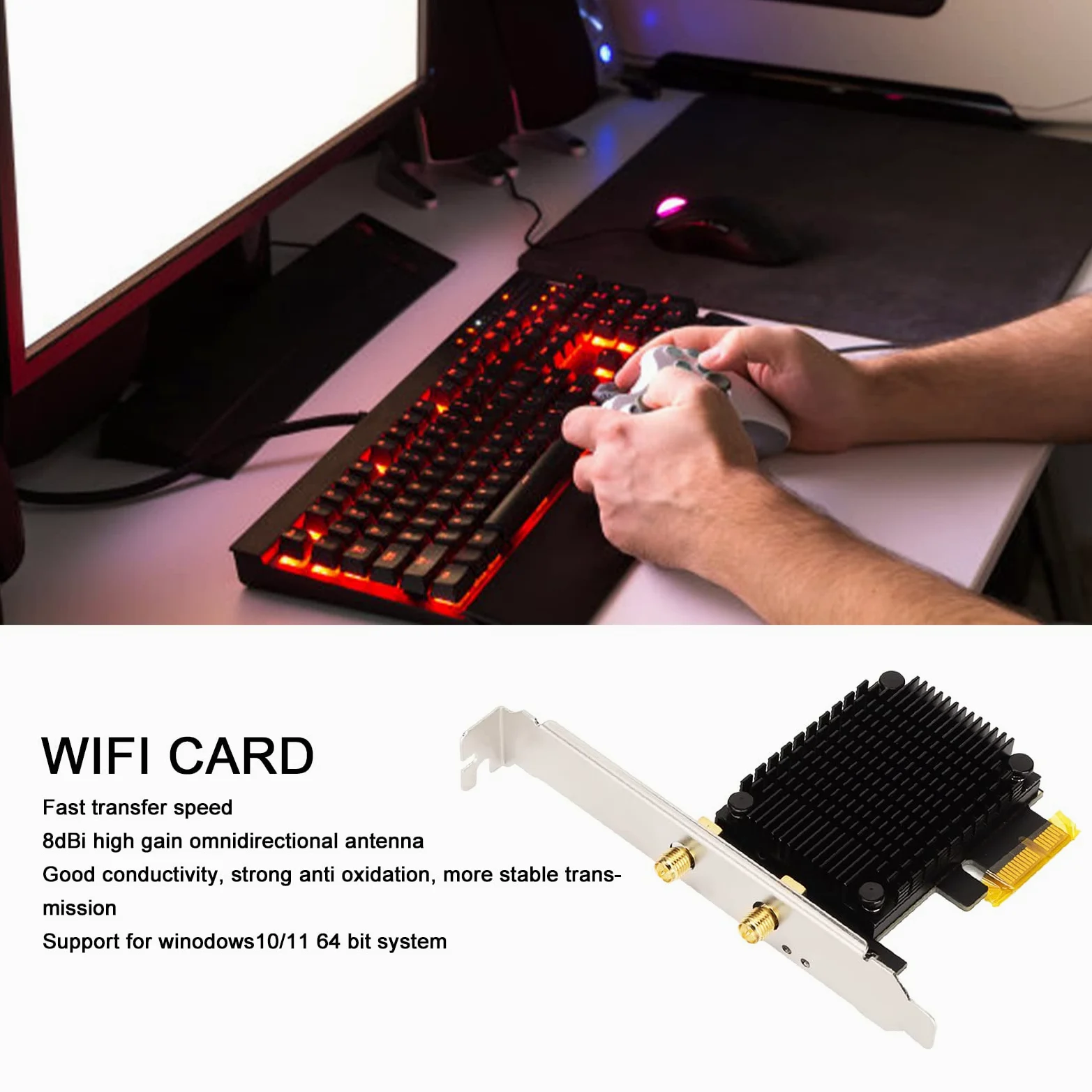 Scheda WIFI 6, Supporto 2.4G 5G 6G Tri Band, Trasmissione 5400MBps, Antenna Omnidirezionale ad Alto Guadagno 8Dbi Compatibile con Interfaccia PCI e X4 X8 X16 per L Sistema Winodows10 11 64