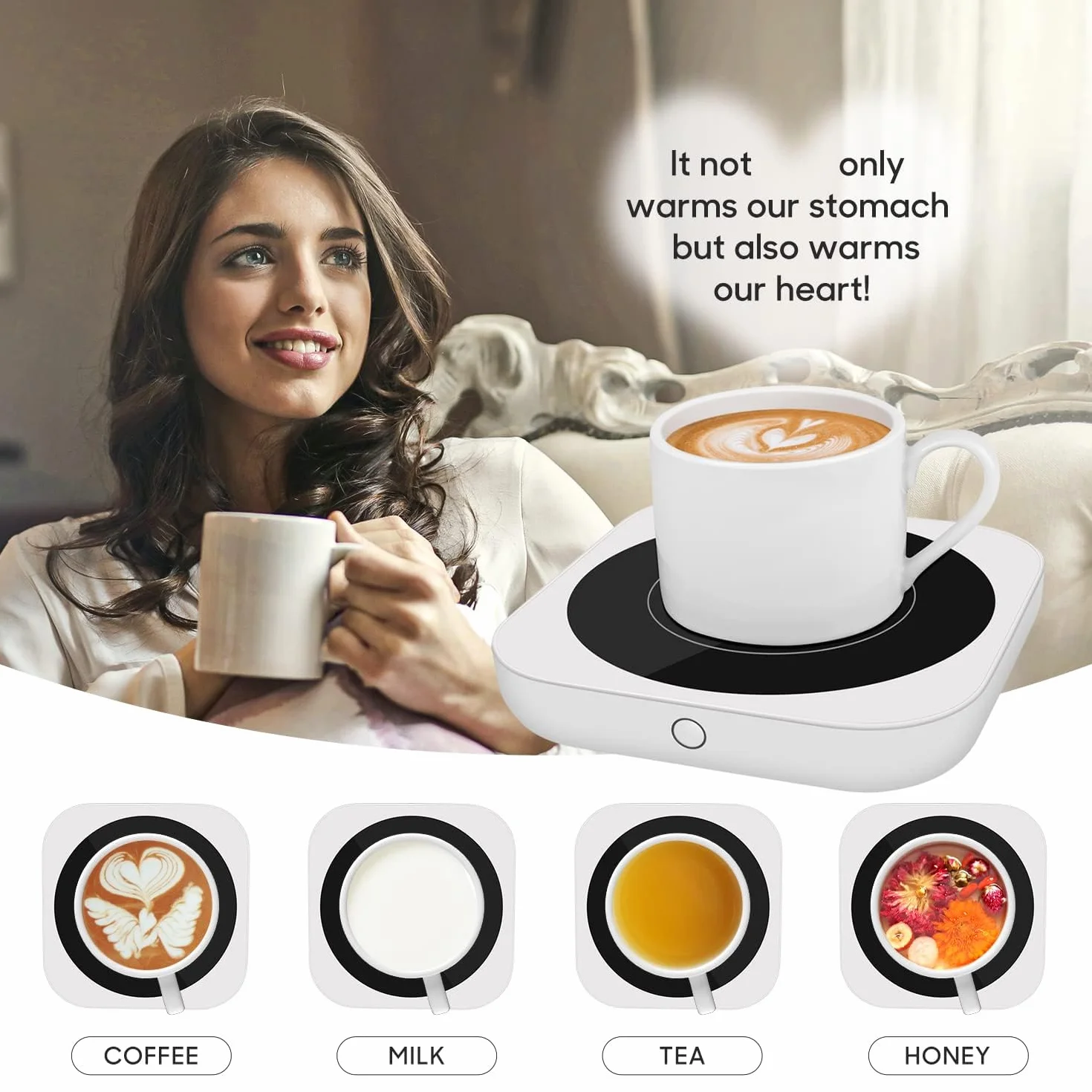Scalda Tazza,Scalda Bevande Elettrico con la Regolazione di 3 livellidi Regolazione Della Temperatura (Up To 176°F/80℃), Piatto Scaldatazze per tè/acqua/latte, Bianco (Senza tazza)