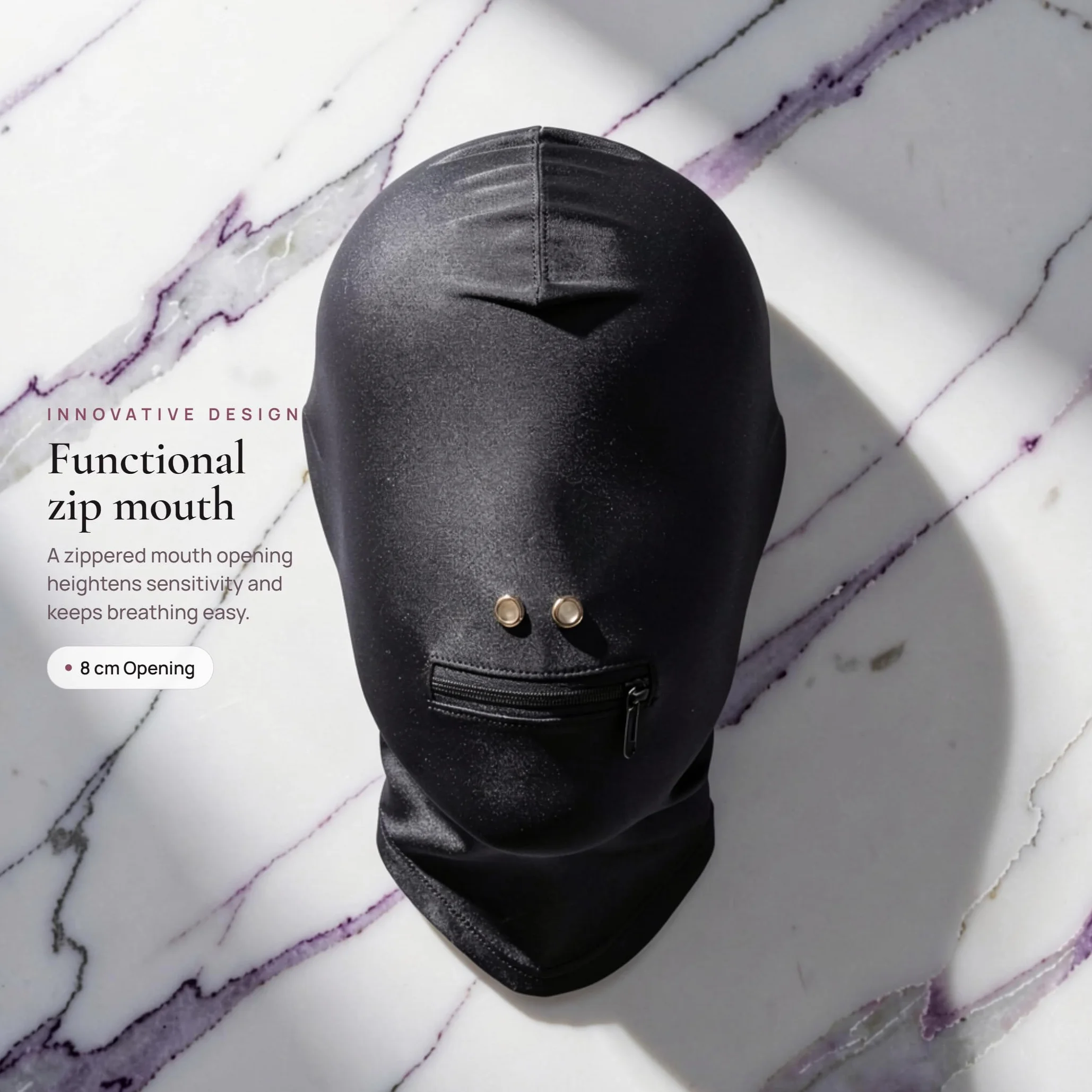 FOPS Maschera Fetish BDSM Nera con Apribocca a Zip per Coppie - Accessorio Erotico SM Bondage Materiale Elastico