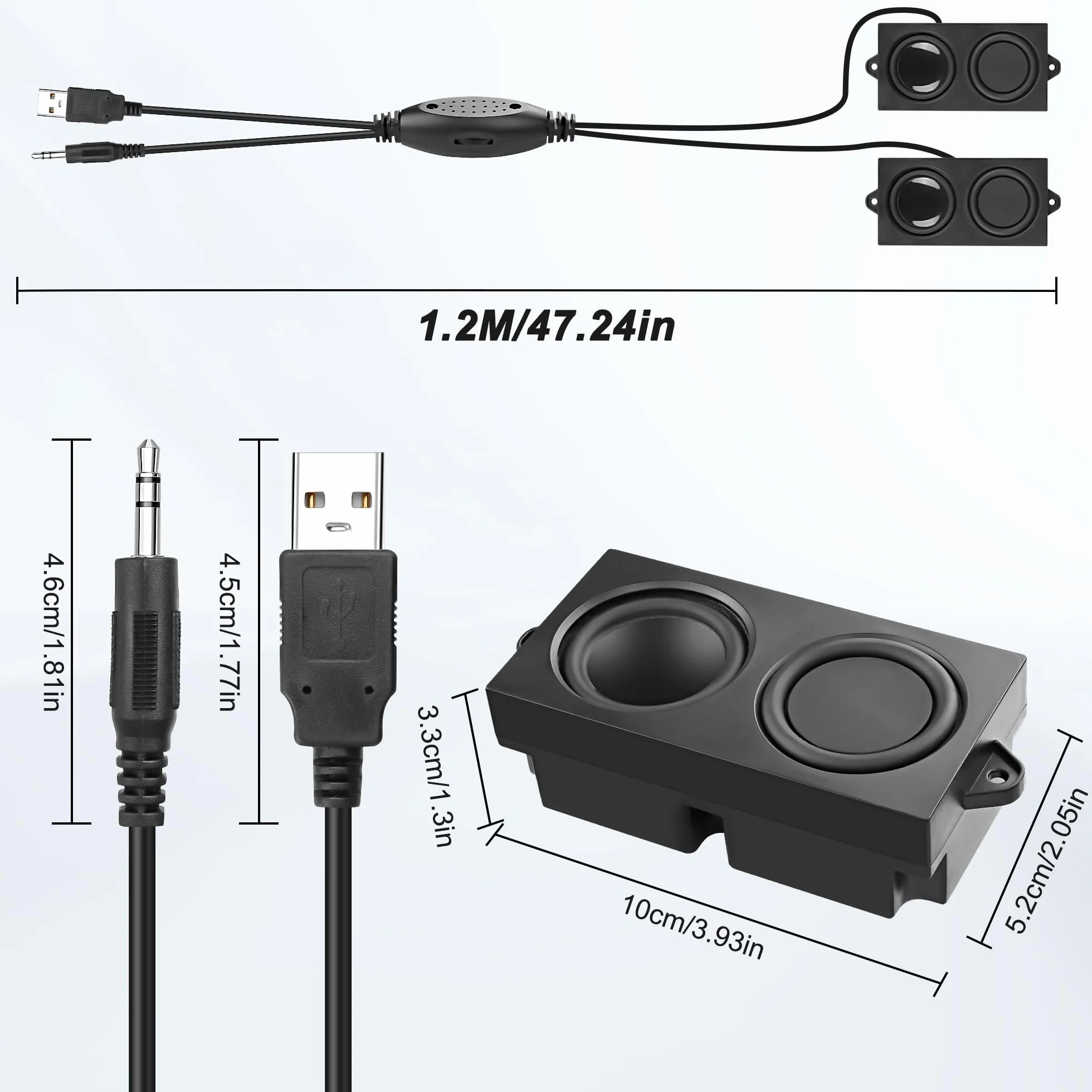 MEIRIYFA Mini Altoparlante USB PC con Controllo Volume 3.5mm AUX Jack Stereo per Desktop Tablet Telefono Nero 1.2M