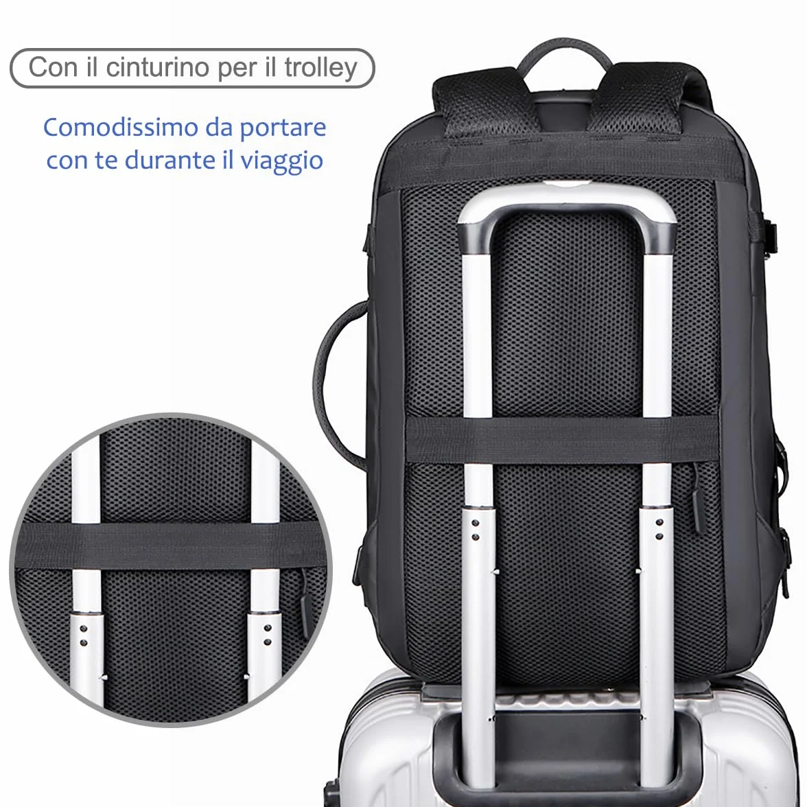 Mixroom - Zaino da Viaggio Estendibile Impermeabile Porta PC Per Uomo Valigia Bagaglio a mano 25x30x49 cm Borsa Grande Custodia Porta Computer Portatile fino ai 16 pollici Con Ricarica USB Nero Z31