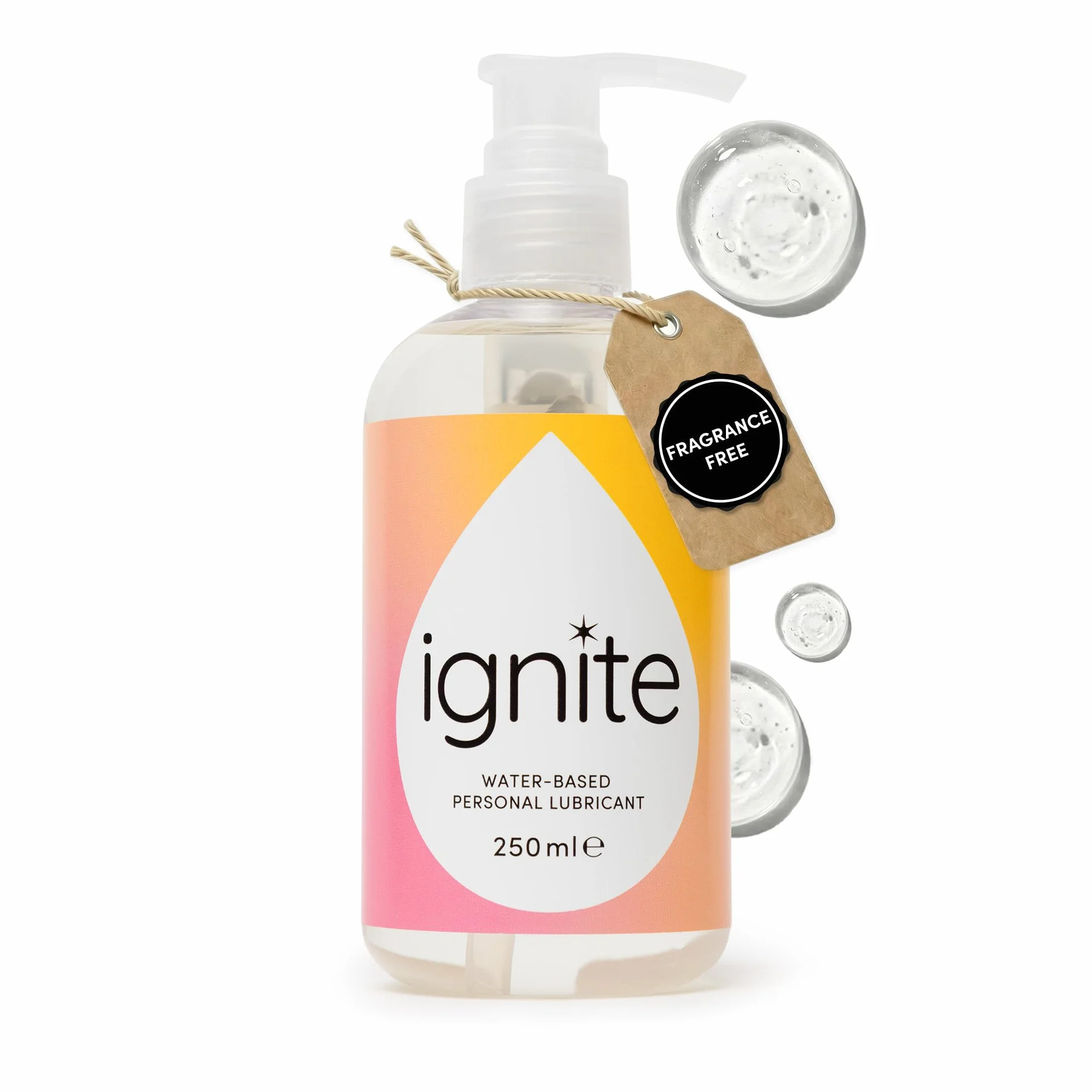 Ignite Lubrificante intimo a base di acqua 250ml - Gel lunga durata senza fragranze, parabeni, pH bilanciato, vegano