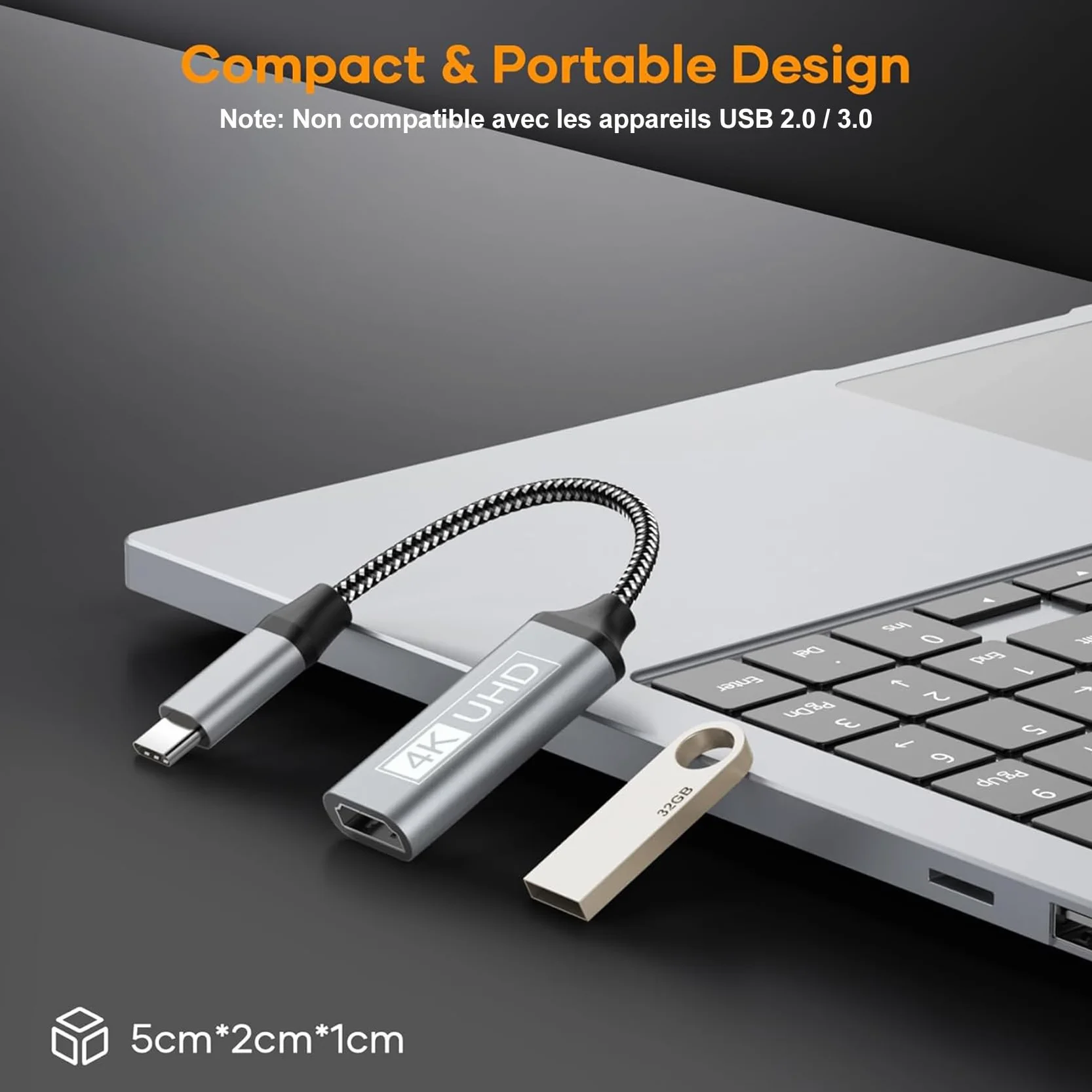 Adattatore da USB C a HDMI, USB C HDMI Cavo 4K [Compatibile con Thunderbolt 3] con Uscita Audio Video per iPhone 16/15Pro/Max, MacBook iPad Pro, iPad Mini 6, Surface Pro/Go, S23, Pixelbook