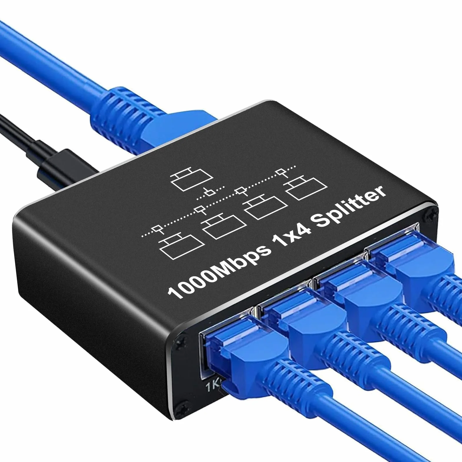 Switch Ethernet 4 Porte 1000Mbps, Sdoppiatore Ethernet RJ45 LAN Splitter Con Cavo di Alimentazione USB-C per Computer, Hub, Router, Switch, Set-top box, TV