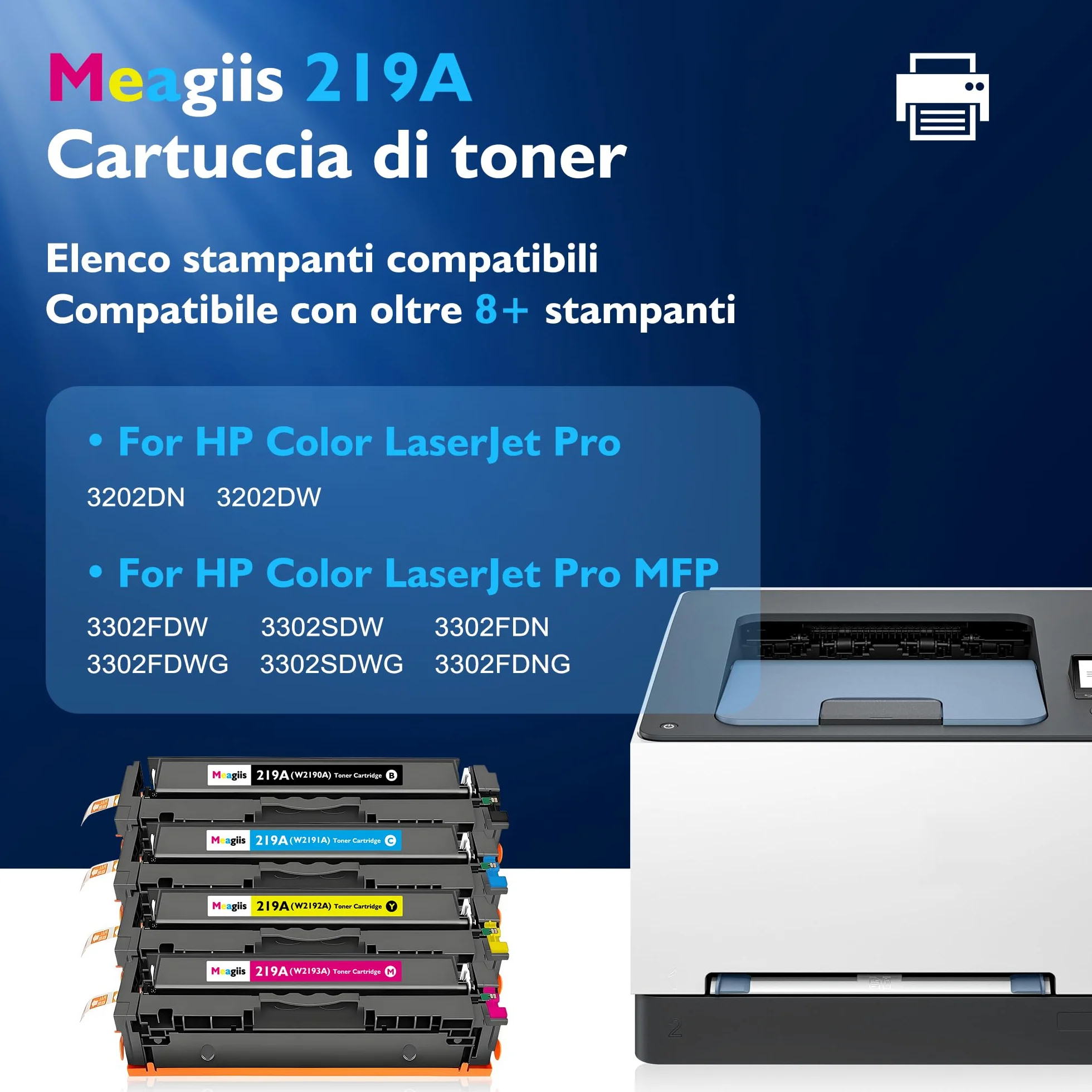 219A Toner Compatibili con HP 219A 219X Toner (Con Chip, 4 Pezzi) | Compatibili con HP Color LaserJet Pro 3202DN, 3202DW, MFP 3302FDW, 3302SDW, 3302FDN, 3302FDWG, 3302SDWG, 3302FDNG