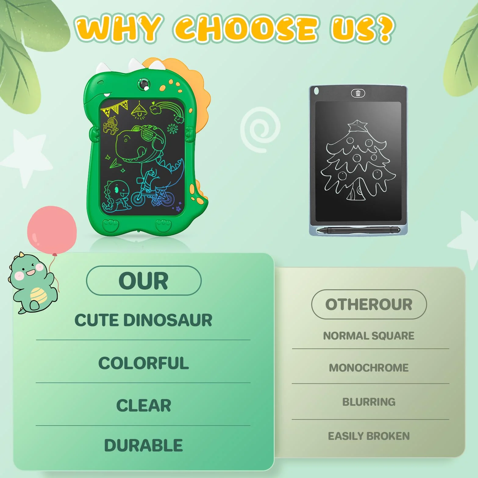 Tavoletta Grafica Bambini LCD 10 Pollici Lavagna Cancellabile Regalo Compleanno Ragazzi Verde