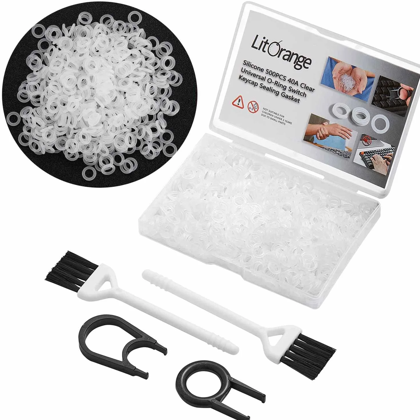 Litorange Silicone 500PCS 40A Clear Universal O-Ring Switch Dampeners Keycap Guarnizione di tenuta Rondella (meglio della gomma) per Cherry Keyboard e tasti meccanici