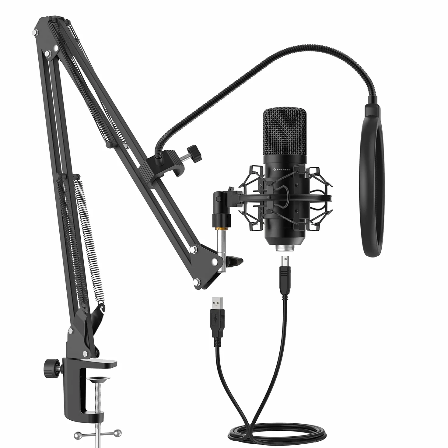 Amcrest AM430-BPS - Microfono USB per registrazioni vocali, podcast, giochi, conferenze online, Live Streaming, microfono cardioide con braccio braccio, filtro pop, supporto a scossa, AM430-BPS
