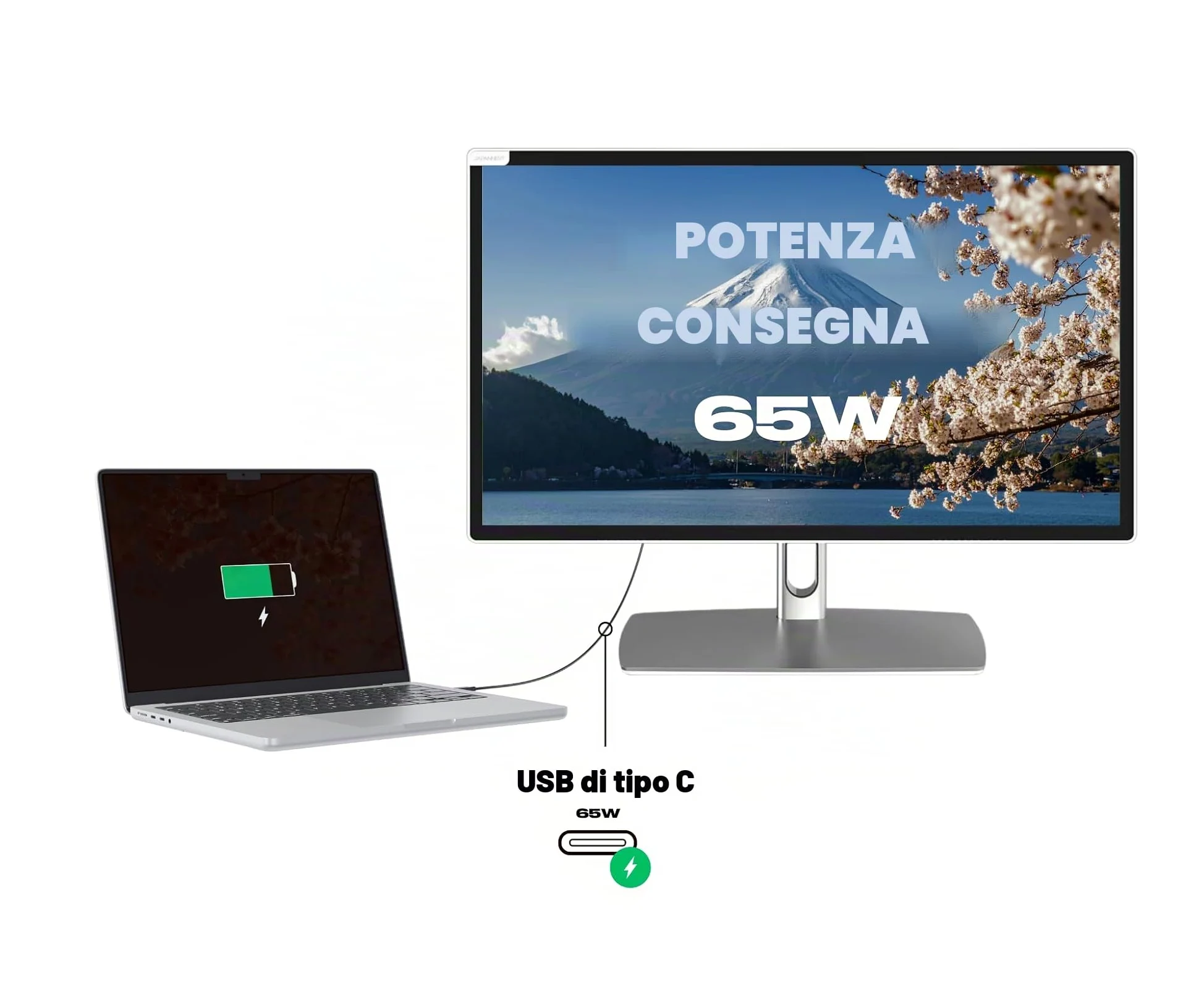 JapanNext Monitor Tattile Bianco 21.5" IPS con braccio articolato | Full HD (1920x1080) | HDR | Ricarica via USB-C(65W) Altezza e inclinazione regolabili | JN-IPS2152FHDR-C65W-FLD-T
