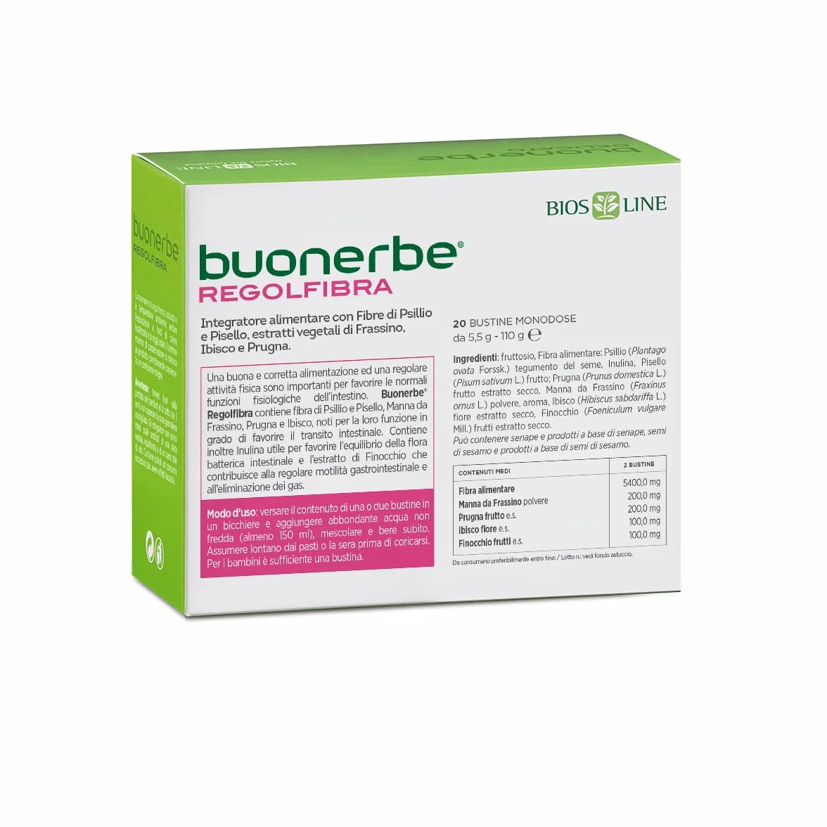 BIOS LINE Buonerbe Regolfibra Integratore Alimentare Transito Intestinale 20 Bustine