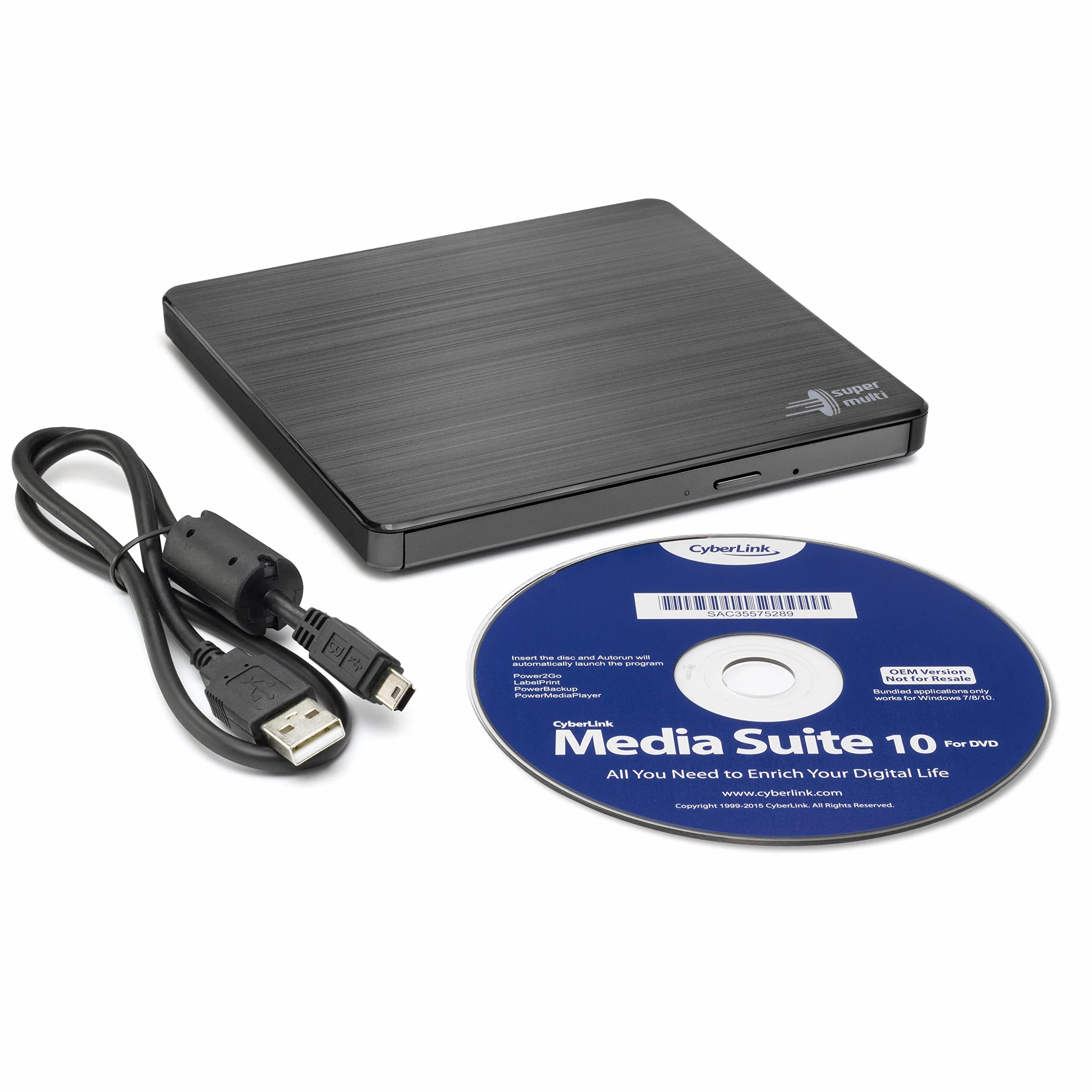Hitachi-LG GP60 External DVD Drive, Slim Portable DVD Burner/Writer/Player for Laptop, Windows and Mac OS Compatible, USB 2.0, 8x Read/Write Speed - Black